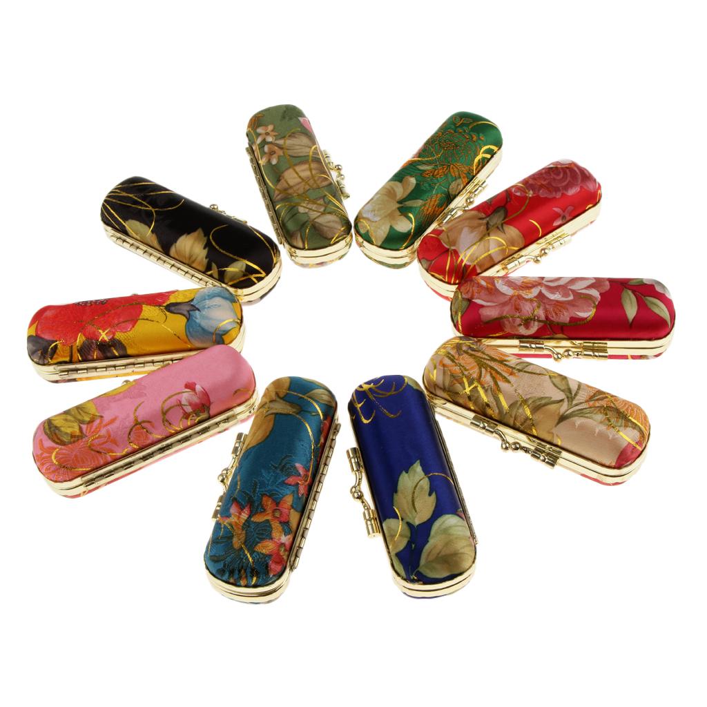 2pcs Beauty Embroidered Brocade Case Lip Balm Jewelry Holder Box