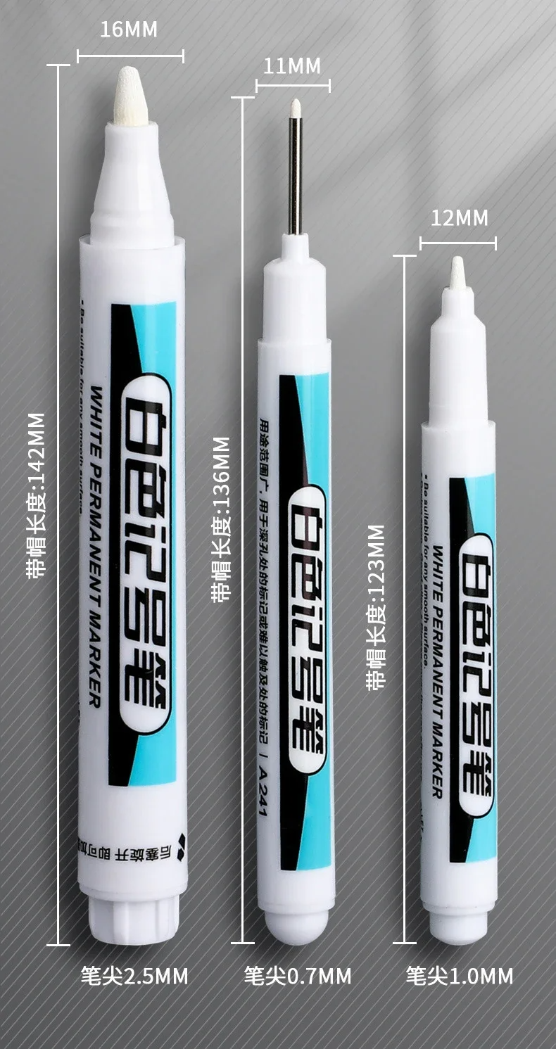 0.7/1.0/2.5MM White Marker Pens Oily Waterproof Permanent Paint Markers For Wood Plastic Leather Glass Stone Metal Art Supplies
