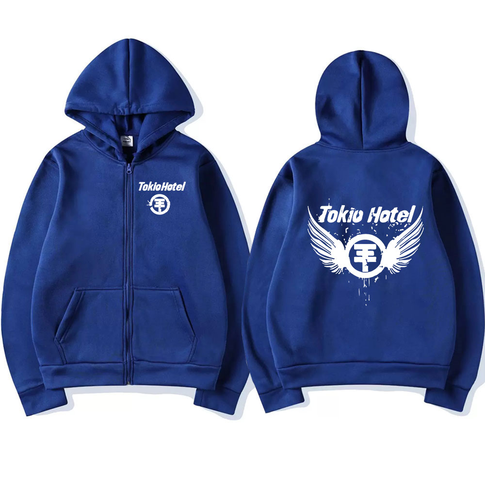 Deutschland Rock Band Tokio Hotel Logo Print Zipper Hoodies Herrenbekleidung Mode Lässig Zip Up Sweatshirt Punk Übergroßer Hoodie – Detail 7