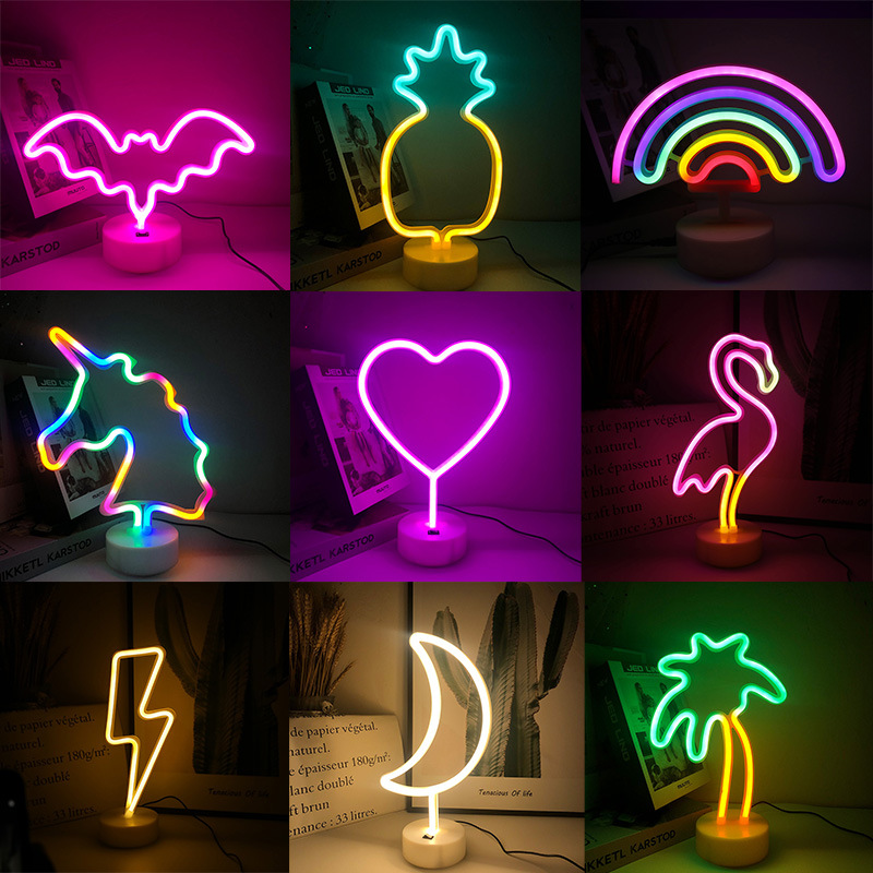 LED Flamingo Pineapple Neon Light, Rosa colorido,