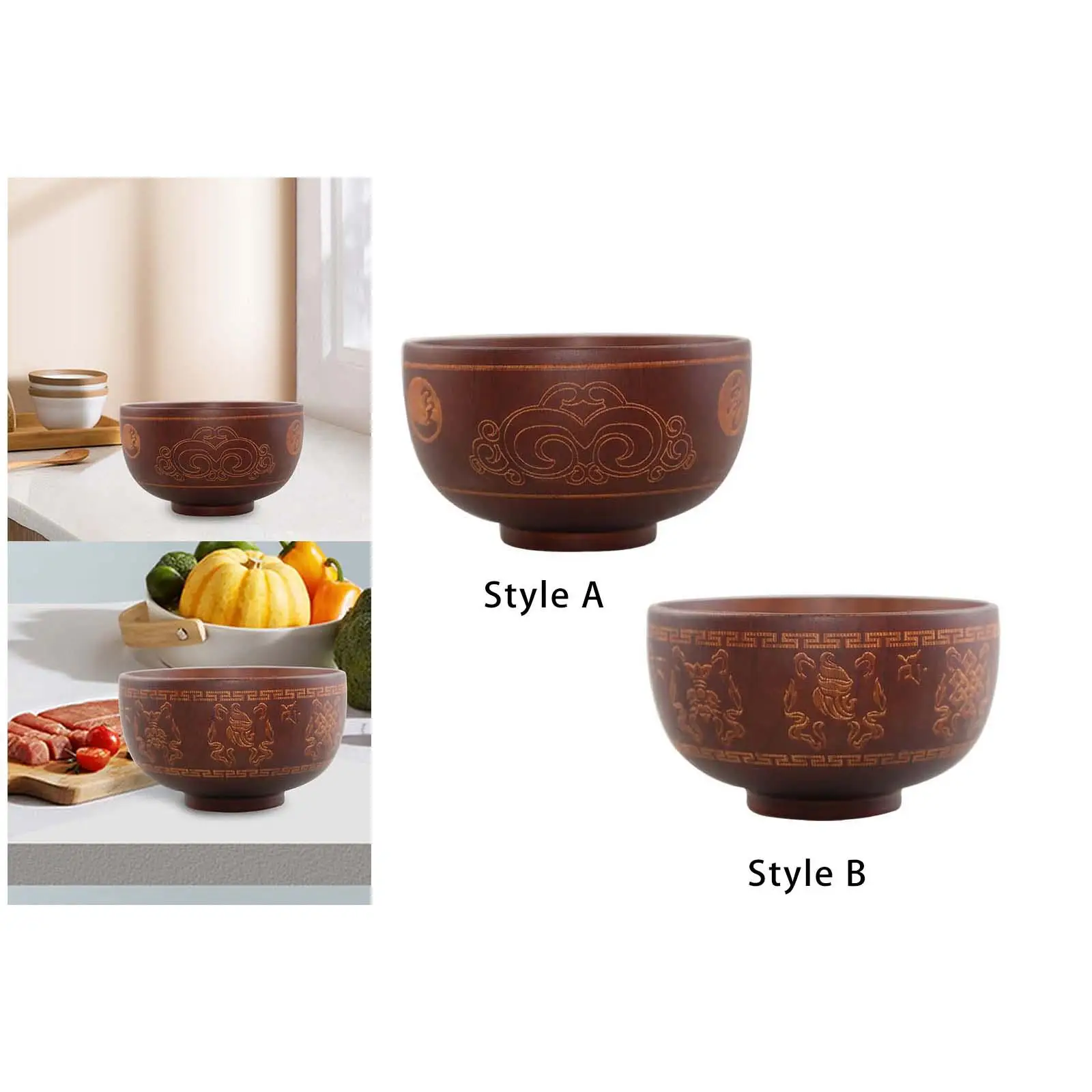 Chinese Style Wooden Bowl 5inch Soup Bowl for Noodle Fruit Eco Friendly Handmade Easily Clean Home and Restaurant Use Sturdy