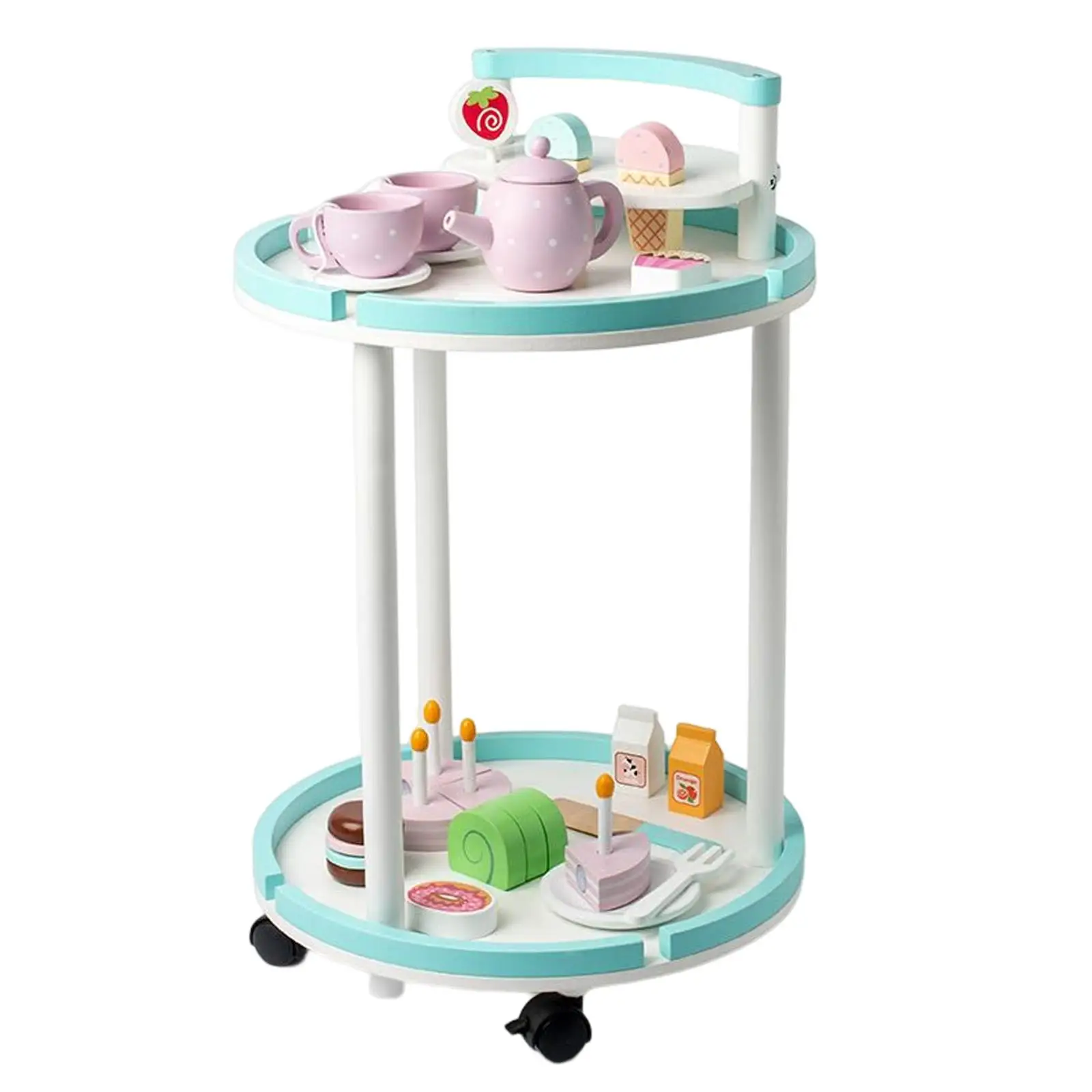 Afternoon Tea Trolley Toy with Universal Wheels Multipurpose for Daycare