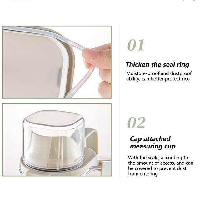 2L Storage Box Plastic Rice Container For Kitchen Food Grain Cereal  Dispenser With Measuring Cup Cover fytrading