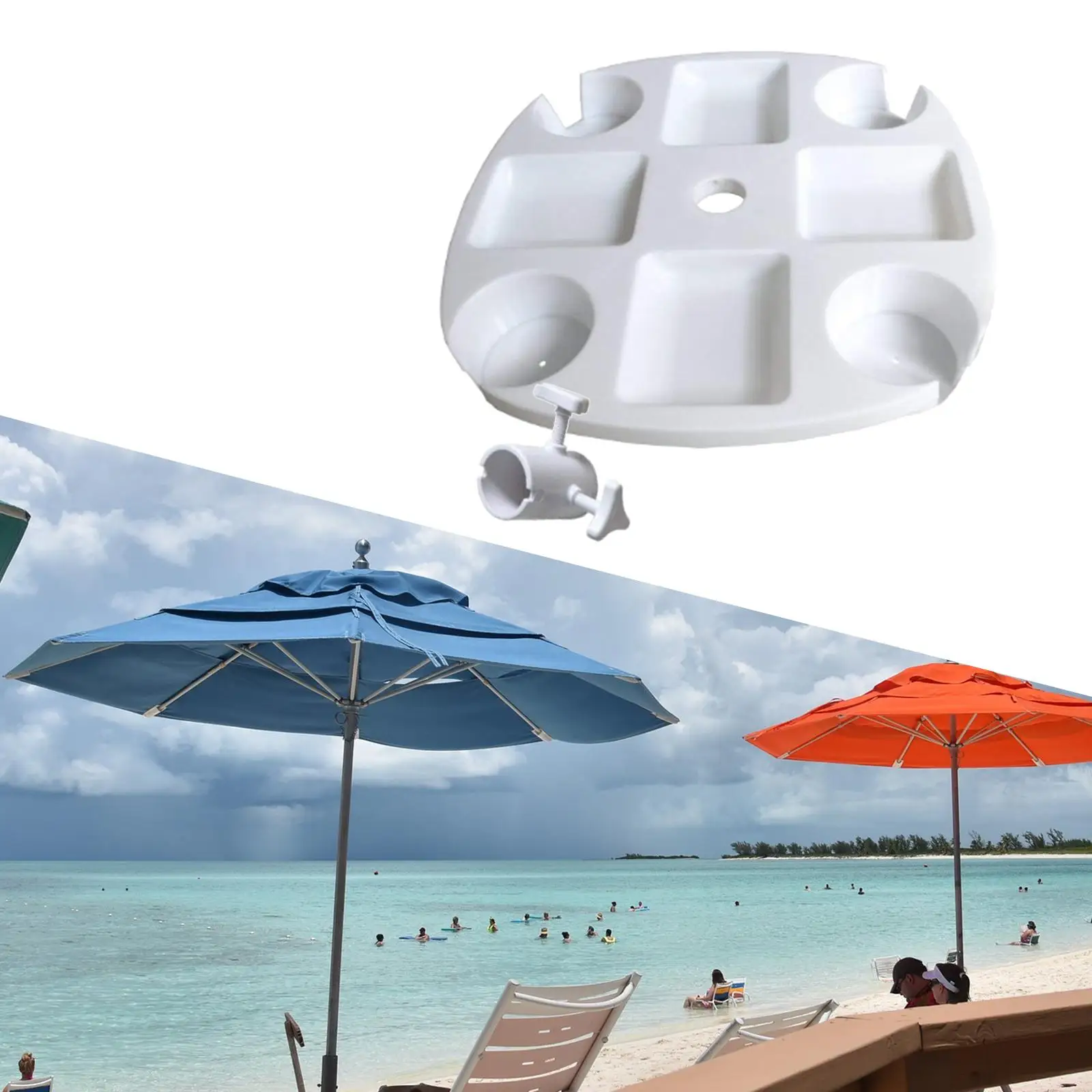 Outdoor Beach Umbrella Table Tray with 4 Cup Holders Snack Drink Holder