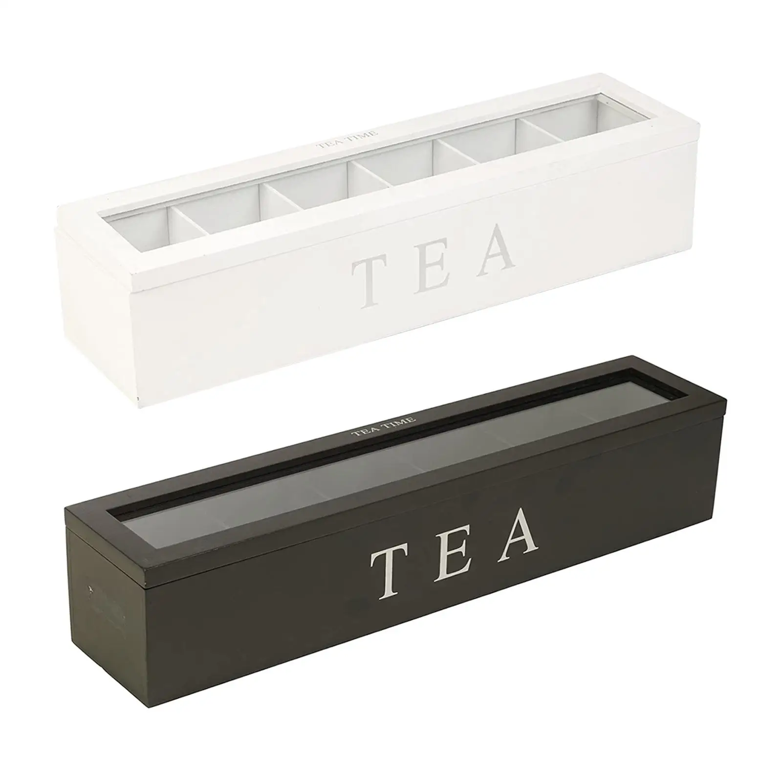 Wooden Tea Bag Chest Box Glass Storage Organizer