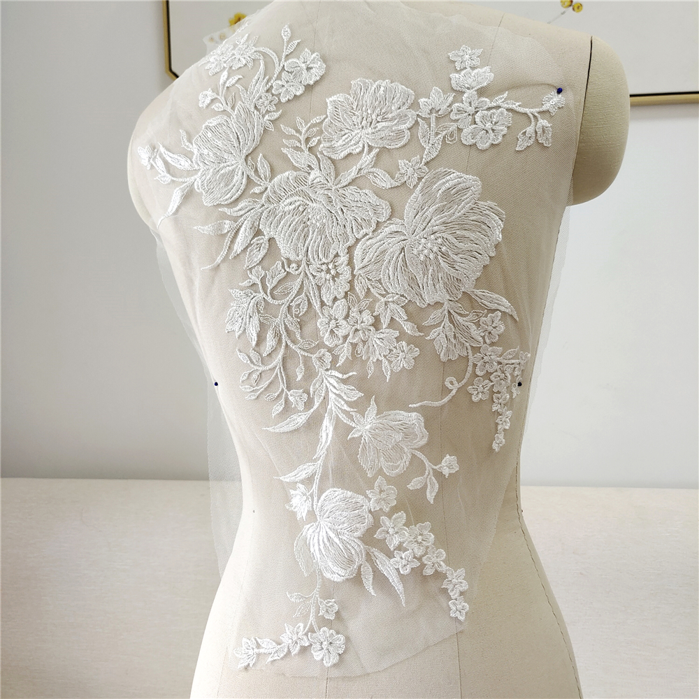 Spitzen gewebe Bestickte Hochzeits kleid Applikationen, Barock besatz, Kragen Mesh Nähen auf Aufnäher für Kleid, DIY Dekoration, Off White – Detail 6