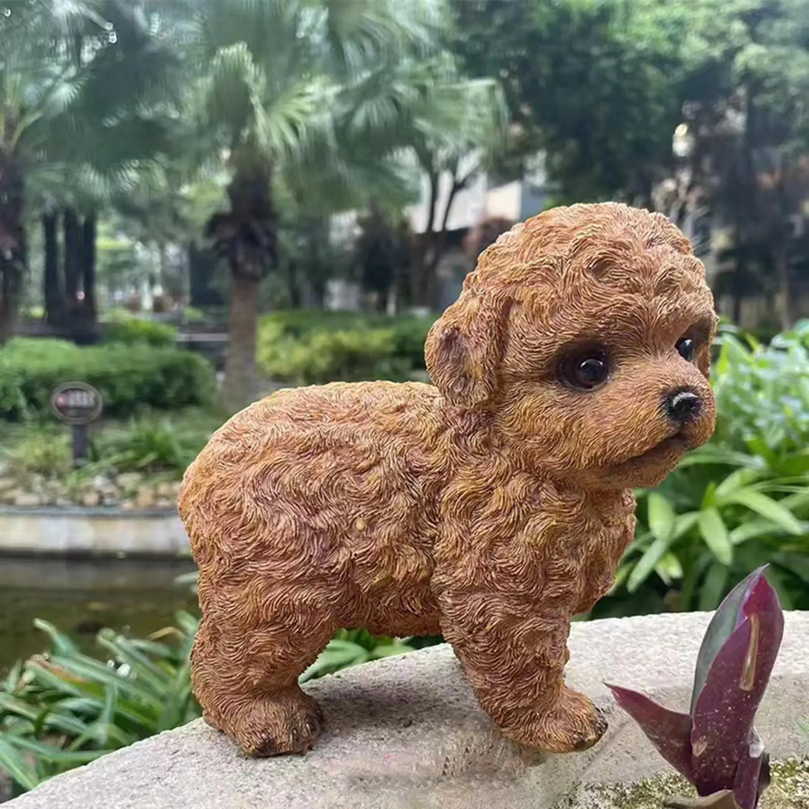 Cute Teddy Dog Statue Polyresin Funny Crafts Animal Figurine for Home Office Bookcase Shelf Table Centerpiece Cafe Ornament