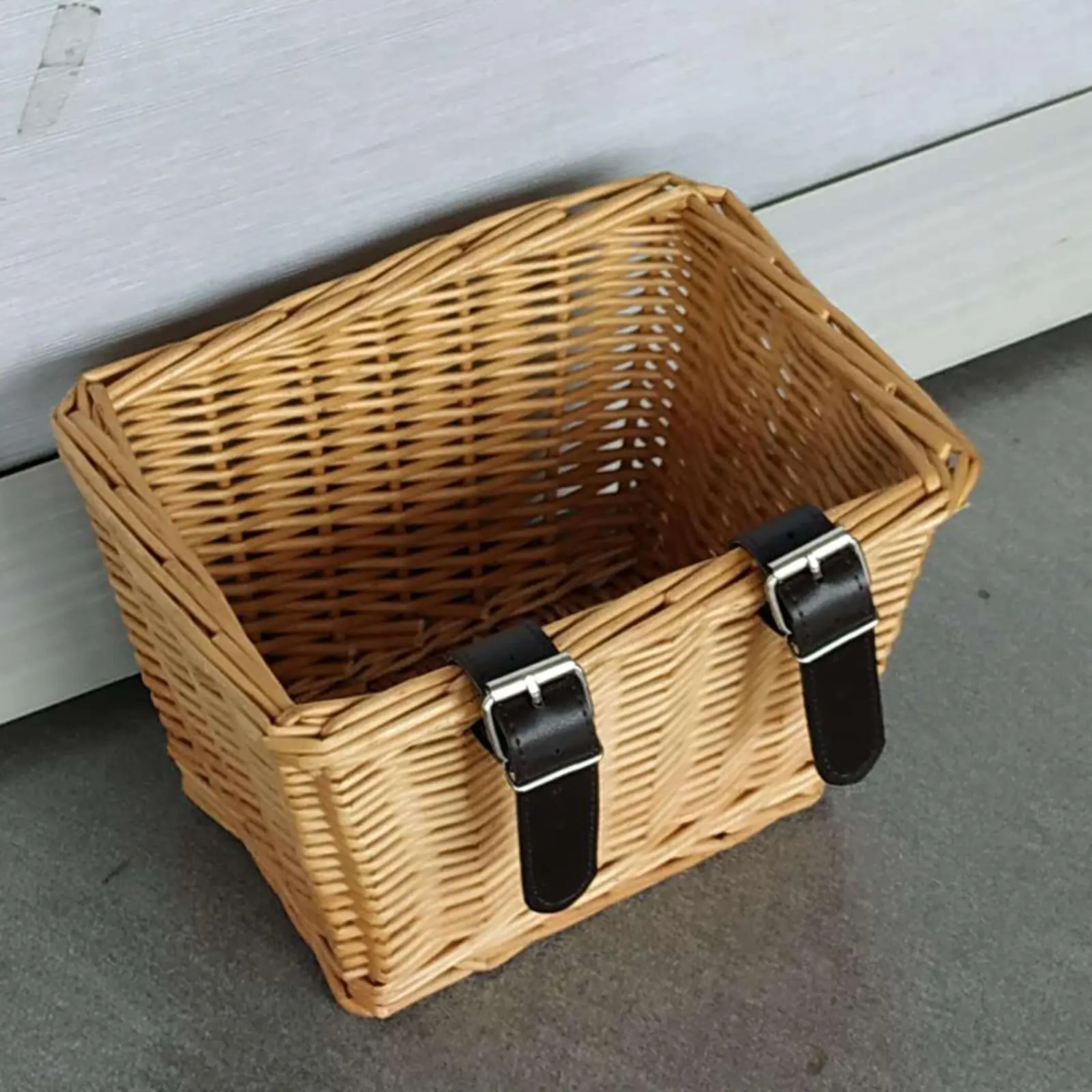 Wicker Bikes Basket Bicycle Pet Carrier Front Storage with Leather Straps Comfortable Cargo for Cycling Riding Camping Outdoor