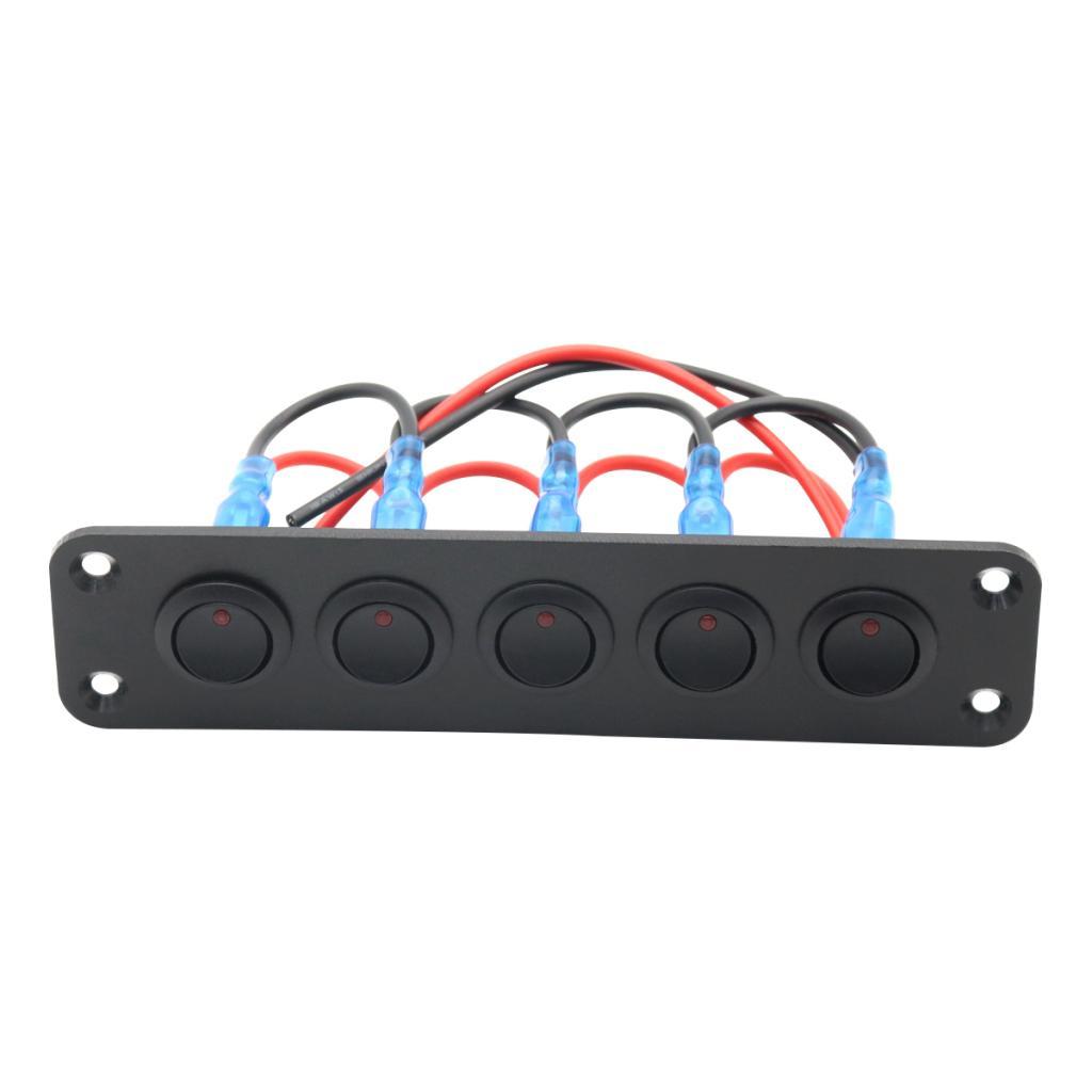 12V Rocker Switch Panel Scratch Proof On Off 5 Gang for Boat Caravan RV