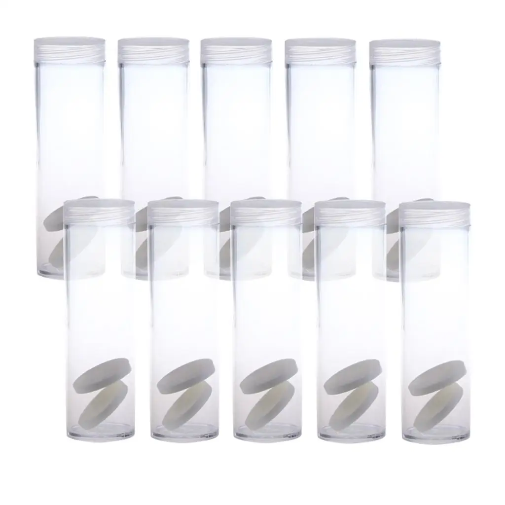 10Pc Plastic 27mm Coins Assorted Storage Sleeves Tubes Organizer Supplies