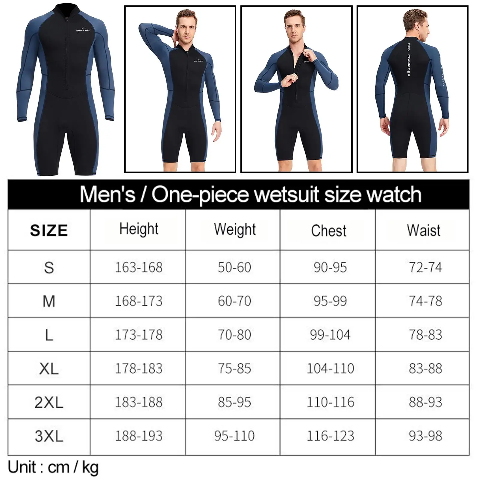 Mens Wetsuit 1.5mm Neoprene Surf Suit Full Body Shorty Wetsuit for Men Long Sleeve Front Zip Diving Suits for Swimming
