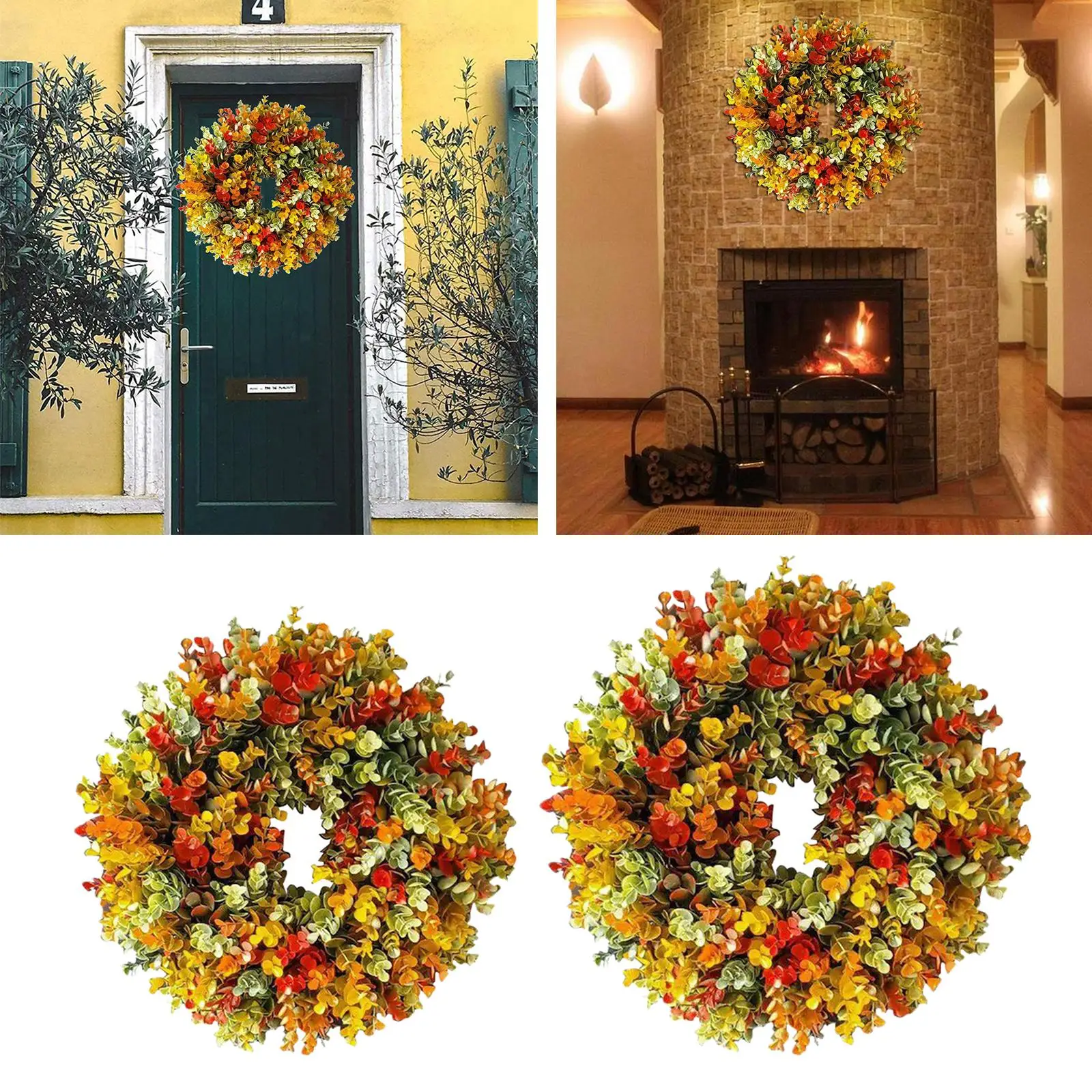  Fall Autumn Garland Greenery Eucalyptus Wreath Door Wall Hanging Decoration