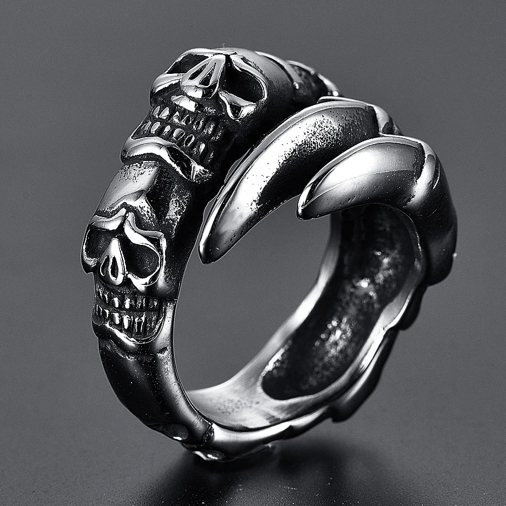 Quality TTstyle 316L Stainless Steel Dragon Claw Skull Punk Ring NEW Arrival 