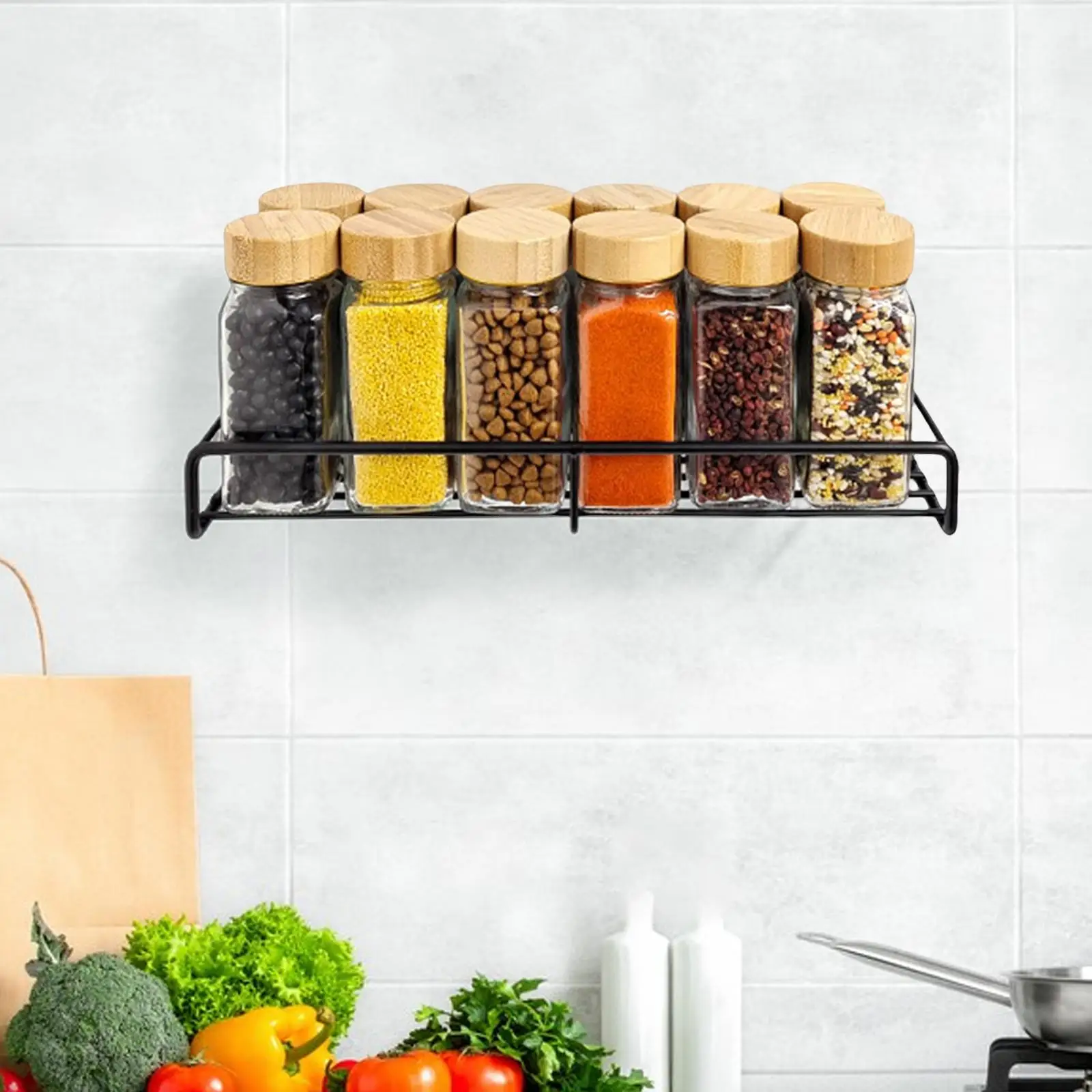 Wall Mounted Spice Rack Multi Use No Drilling Durable Organizer Seasoning Organizer Rack for Toilet Kitchen Hotel Accessory Tool