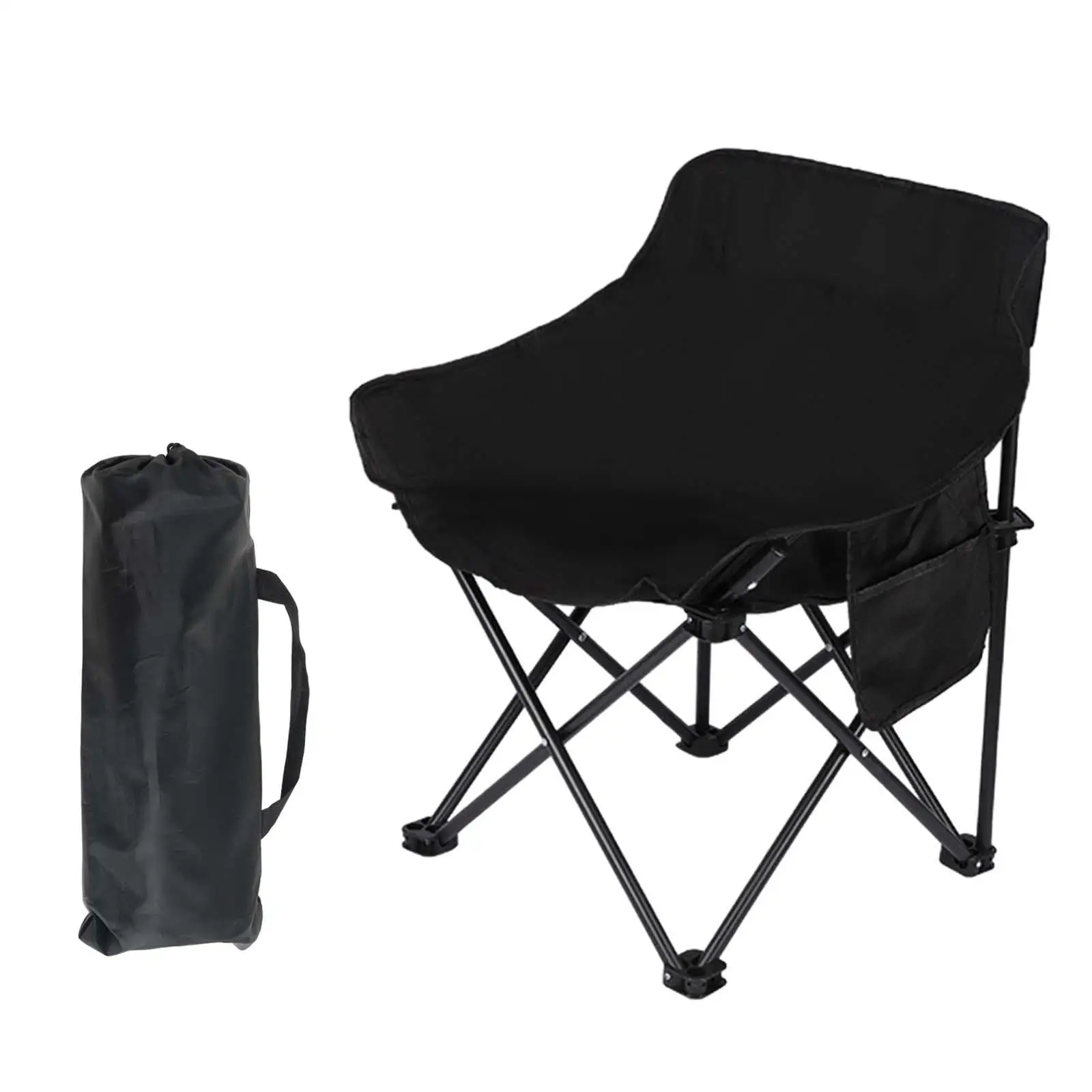 Folding Camping Chair Outdoor Moon Chair with Pocket 150kg Heavy Duty Nonslip Beach Chair Portable Folding Chair for Backyard