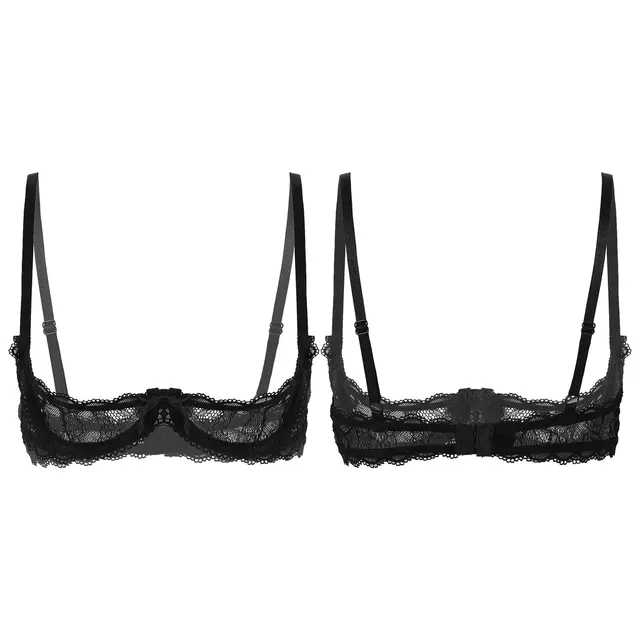 Womens 1/2 Cup Push Up Underwire Lace Bra Lingerie Open Breast Cup