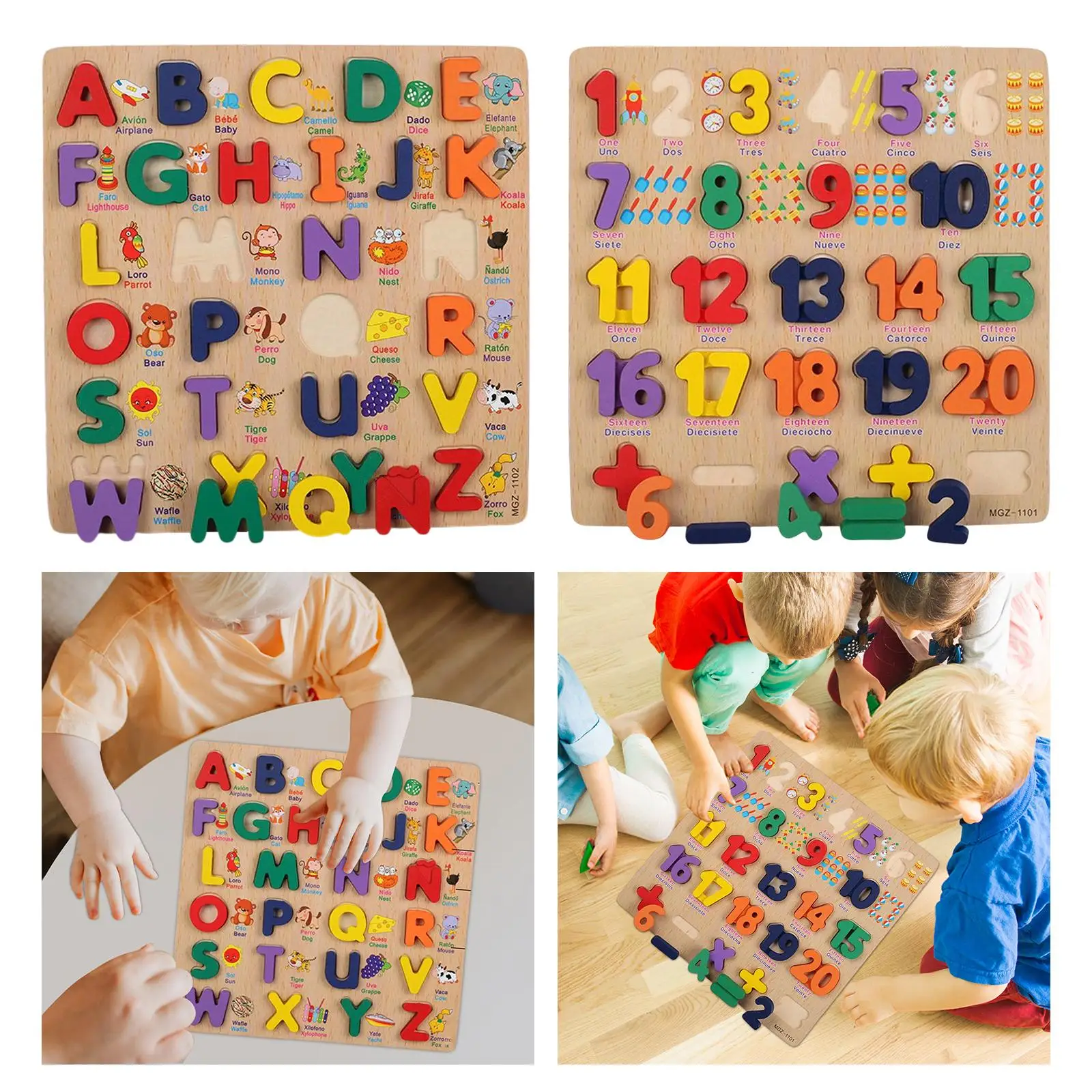Spanish Blocks Jigsaw Wooden Pegged Puzzles Preschool Educational Toy Smooth Colors Holiday Gift