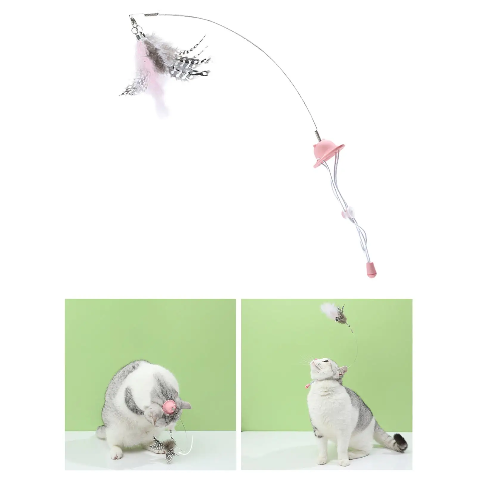 Bird Feather Wand Cat Toy Interactive Steel Wire with Natural Feather for Replacement