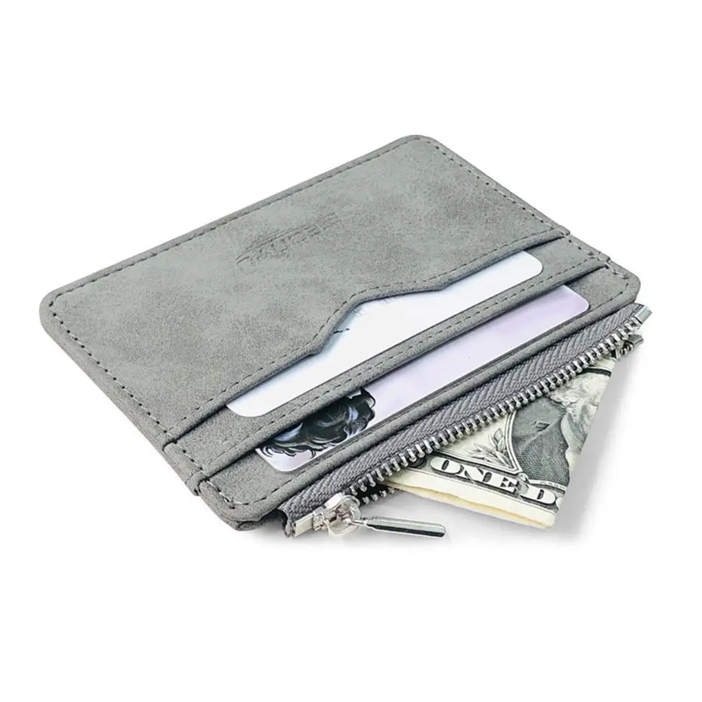 Slim ID Card Holder PU Coin  Wallet Unisex Mini Portable Zipper Pouch Money Clip for