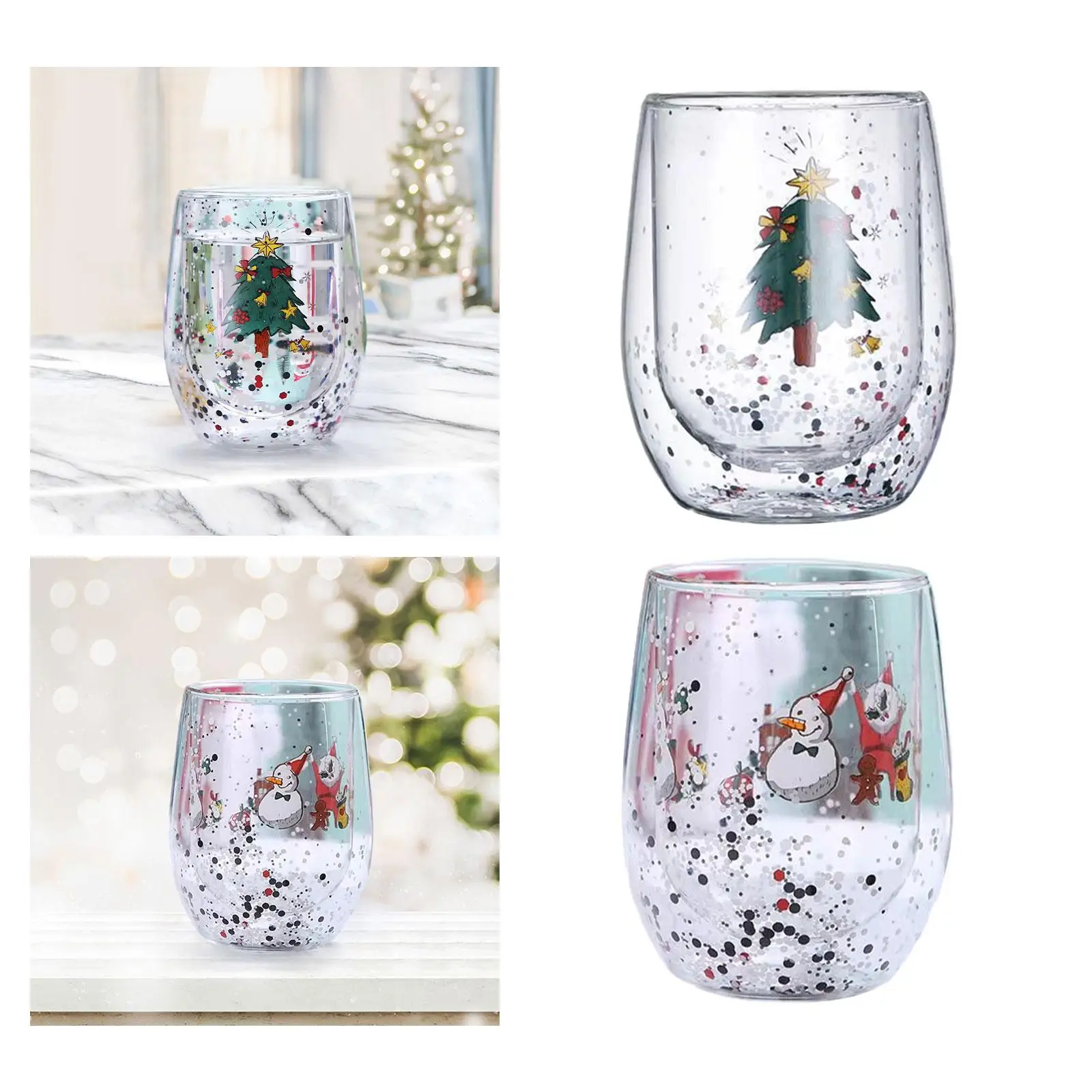 Cute Christmas Tree Mug Glassware Tumblers 300ml Heavy Clear Drinking Cups Espresso Cup for Christmas Elements Latte Espresso