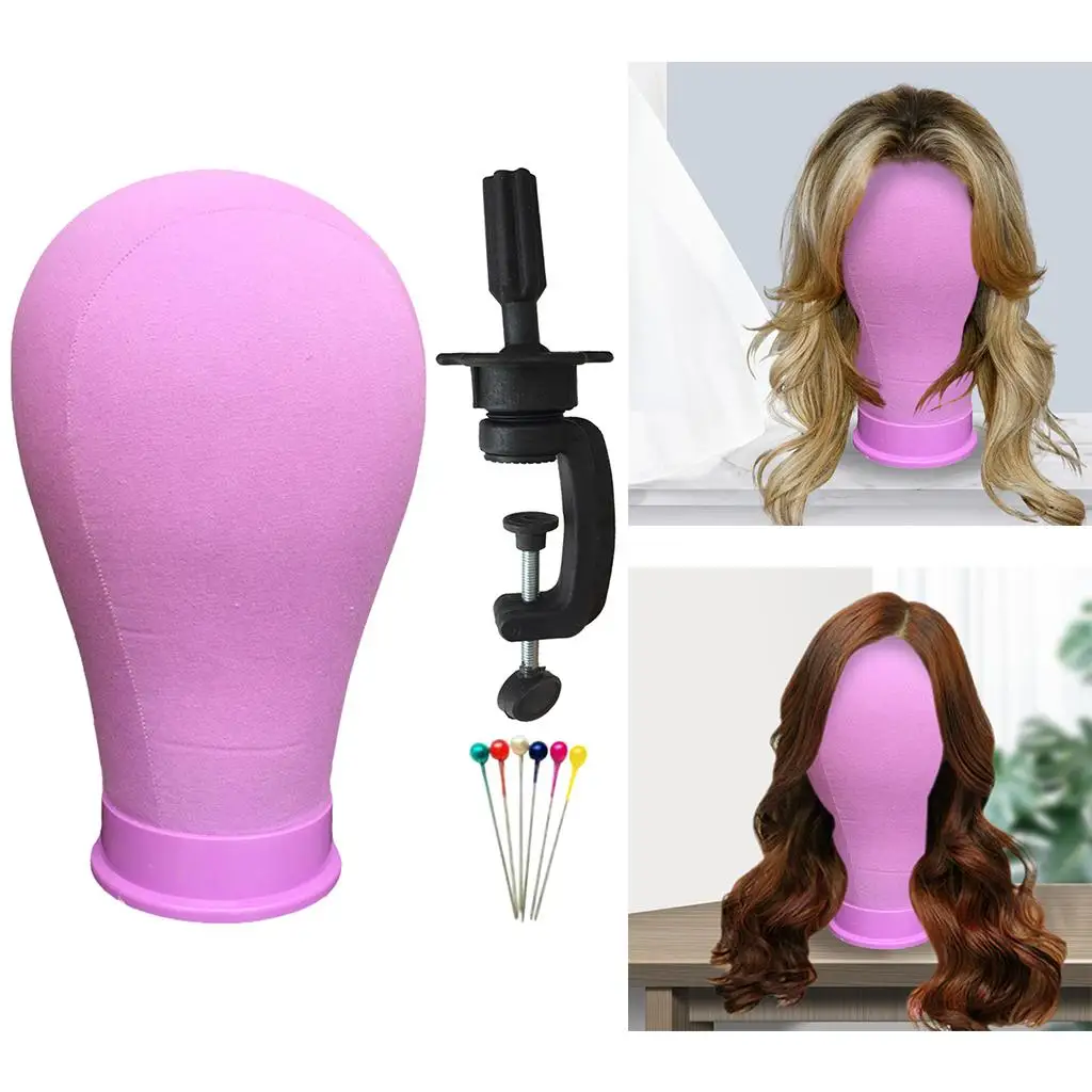 22 inch Canvas Block Head Mannequin Head with Mount Hole Wig Head for Hair Extension
