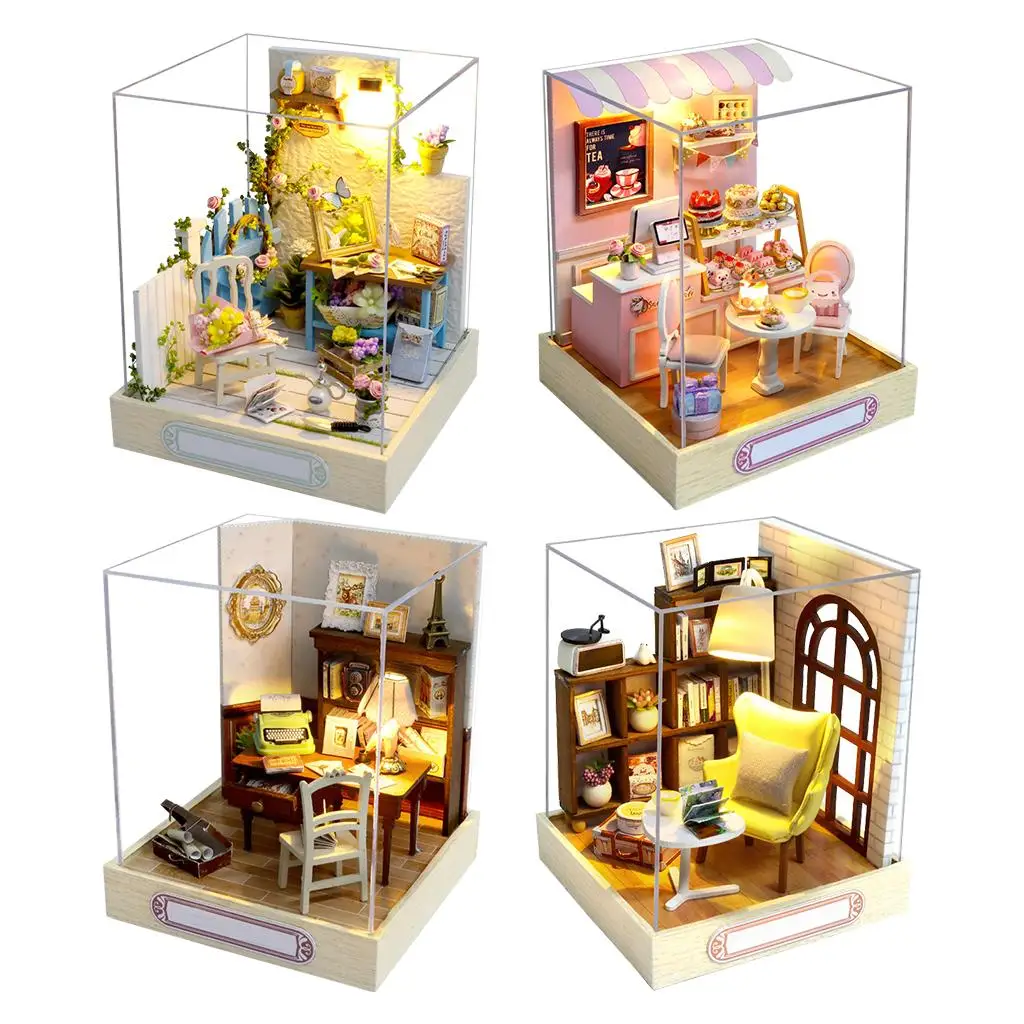  Dollhouse with Furniture Kits LED Lights Cottage   Kit for Decor