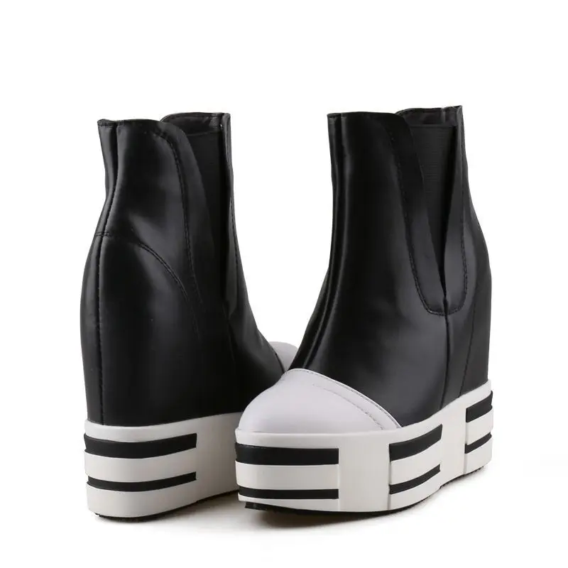Women's 13cm Leather Platform Wedge Boots - true deals club