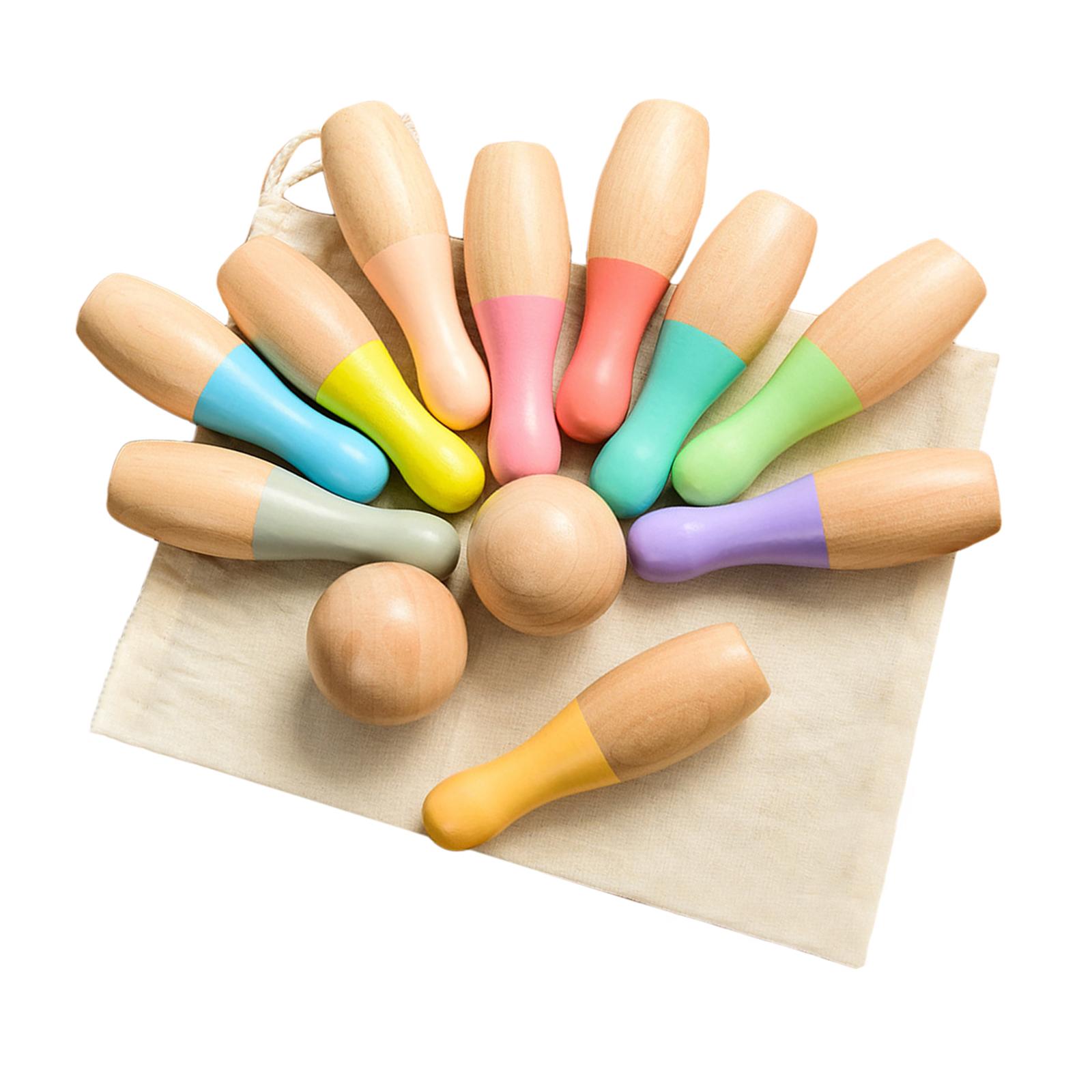 Children Wooden Bowling Game Skittle Ball for 3 4 5 6 Year Old with 10 Bowling Pins & 2 Balls Educational Classic ,Durable Build