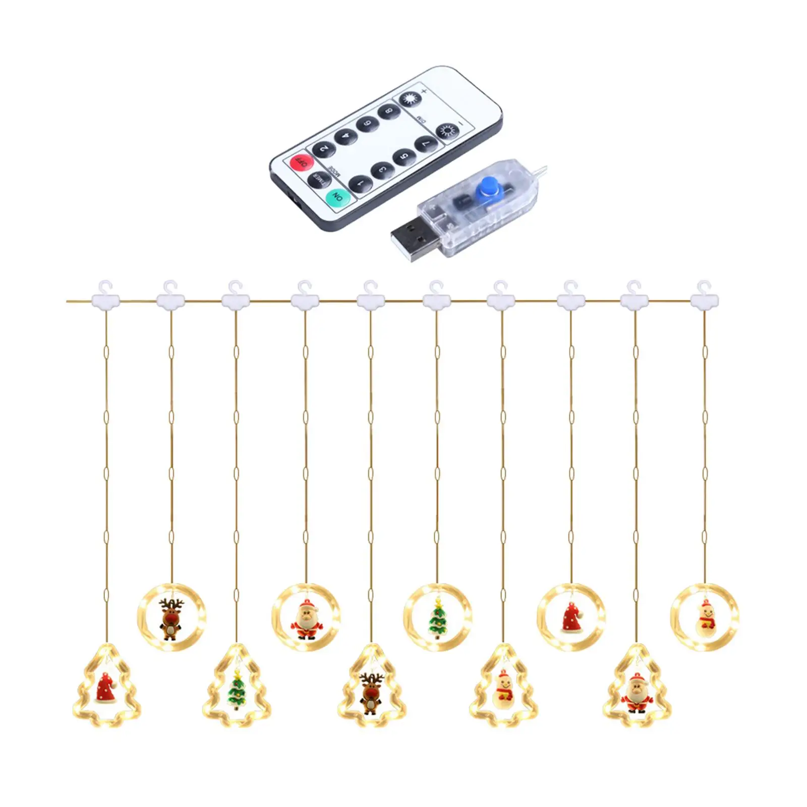 LED Christmas String Light Ornament Remote Control Hanging Lamp for Festival Yard Porch Window Decoration