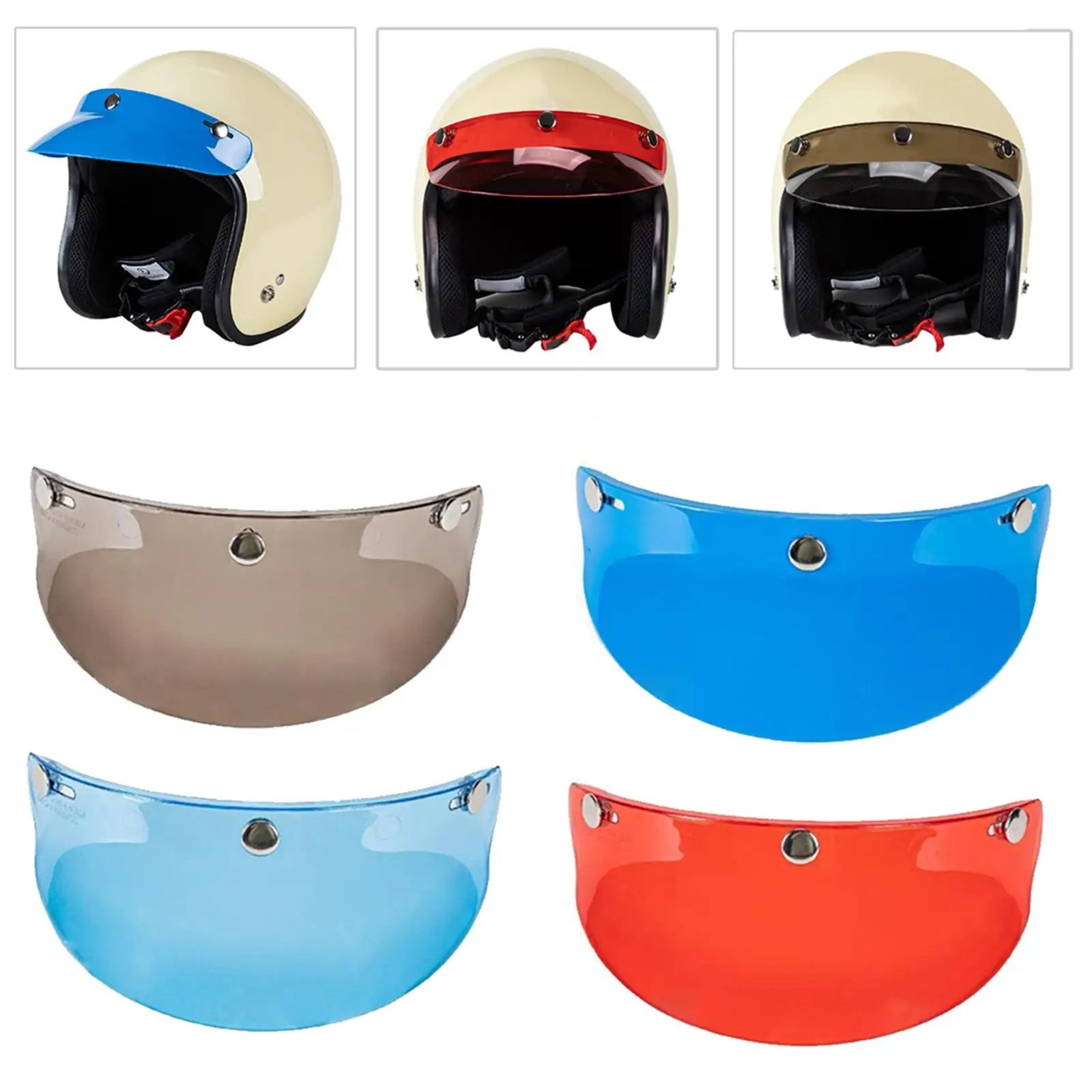4pcs Universal 3-Snap Helmet Visor Peak Open Face Shield Protector 15cmx5cm