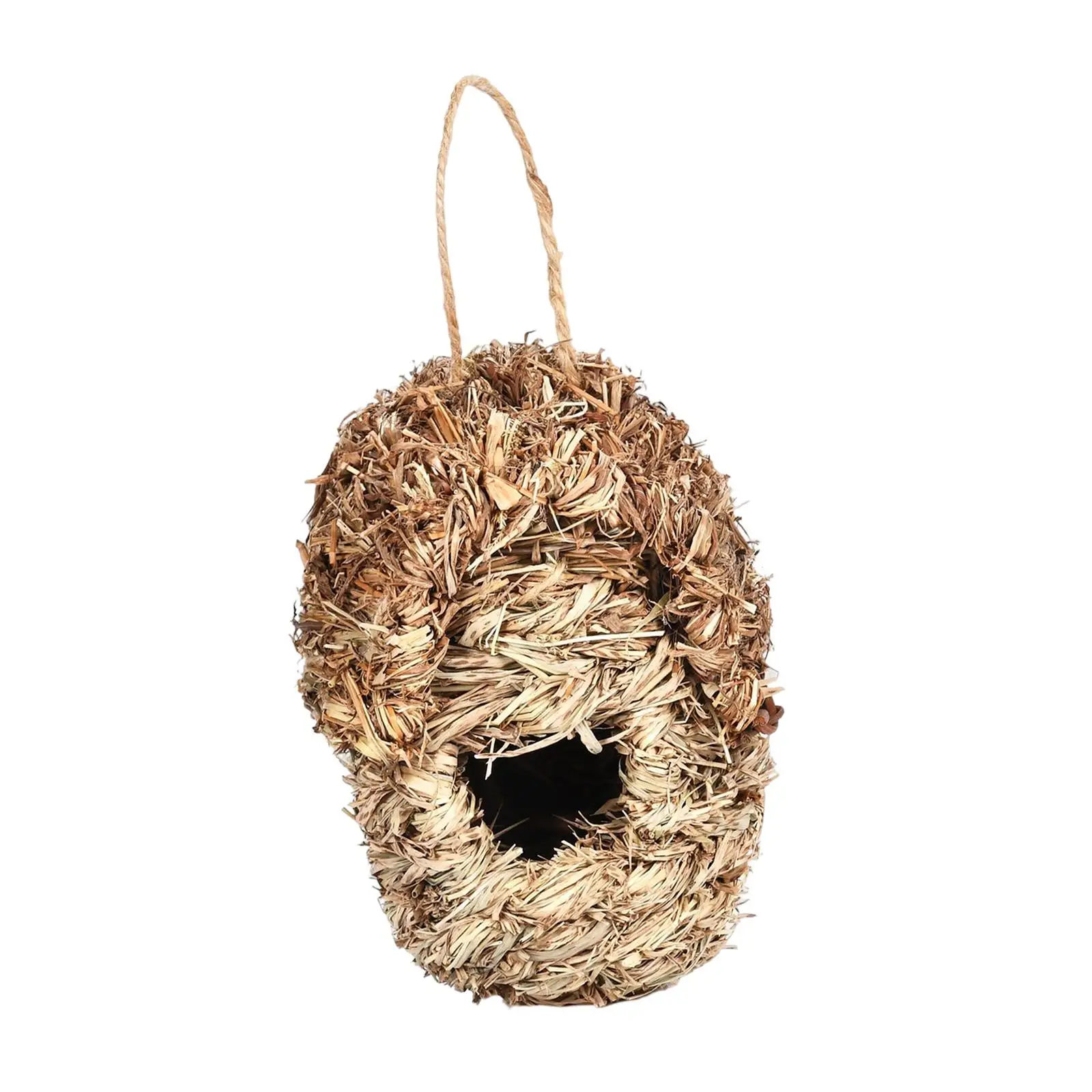 Straw Hand Woven Bird Cage Bird Nest Hut Shelter Hanging Parrot Nest House Birdhouse for Outdoor Outside Lawn Garden