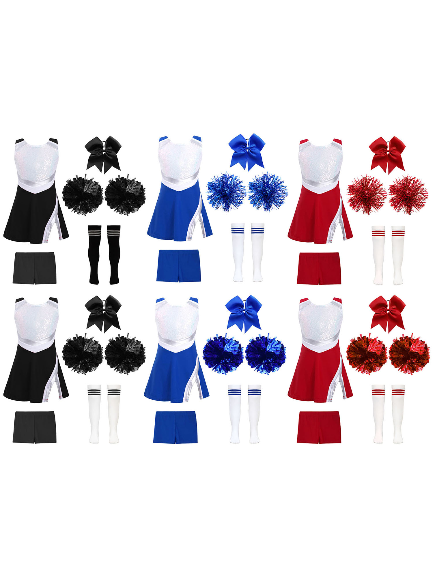 Cheerleader-Kostüm für Mädchen, Cheerleading-Uniform, modernes Tanzoutfit, glänzendes Paillettenkleid mit Shorts, Tanzkleidung – Detail 2