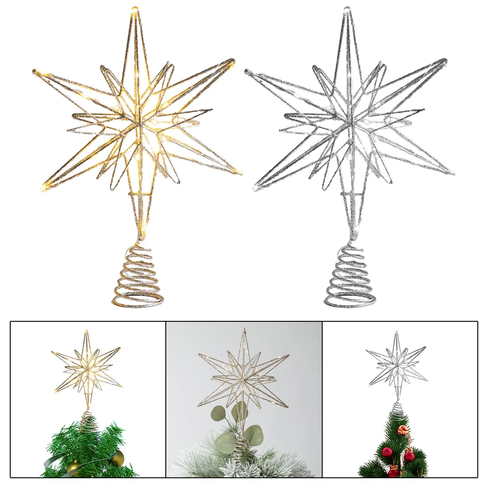 Lighted up Christmas Tree Top Xmas Ornaments Tree Hanging Decoration New Year Christmas Tree Ornament Pentagram Treetop Decor