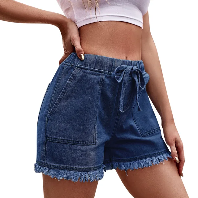 Womens High Rugged Baggy Denim Shorts Womens With Elastic Waist And  Drawstring For Casual Wear From Blossommg, $29.33 | DHgate.Com