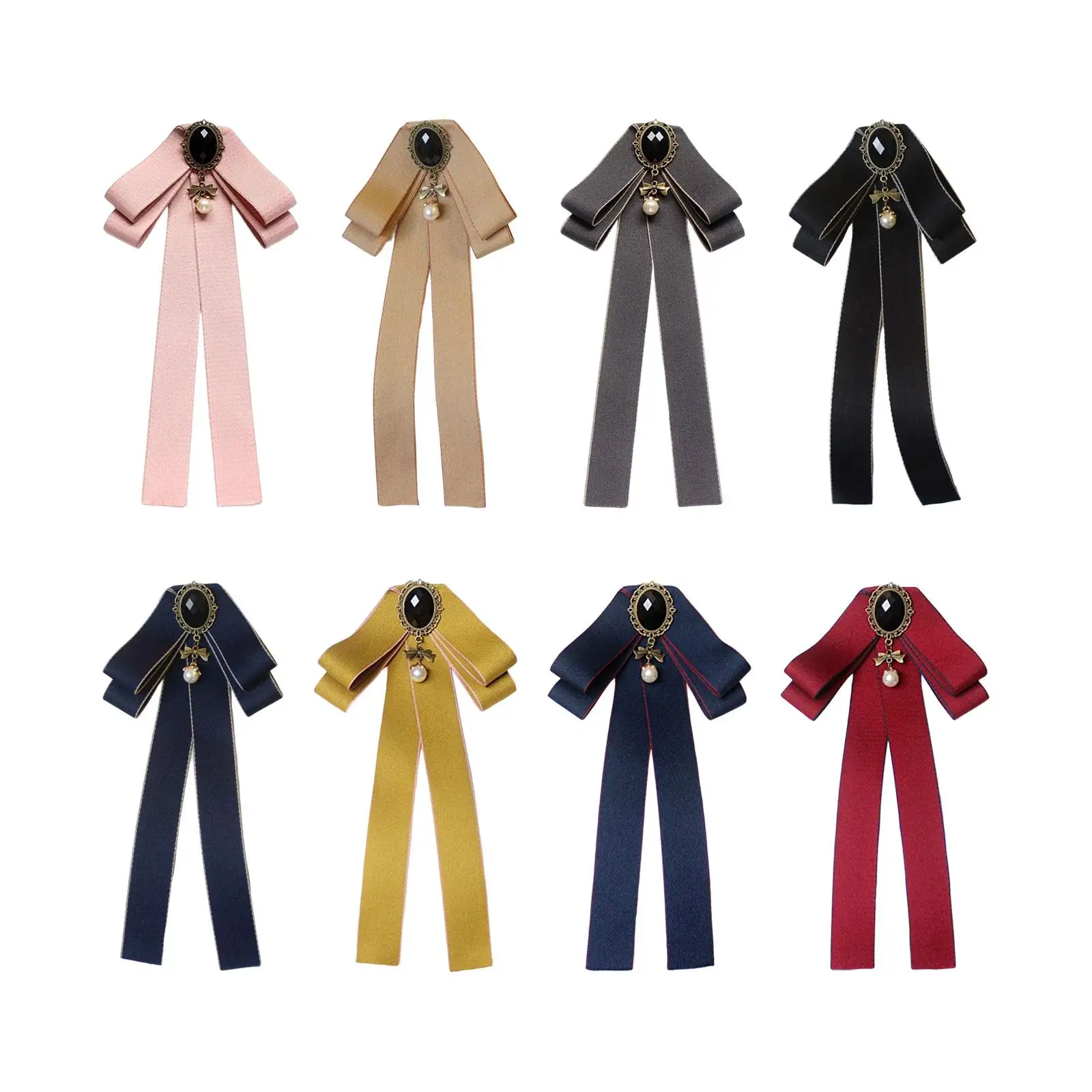 Ribbon Bow Tie Brooch Elegant Ribbon Brooches Neckties Bowties Bowknot Brooch Pin Neck Tie for Female Shirt Cocktails Lady Party