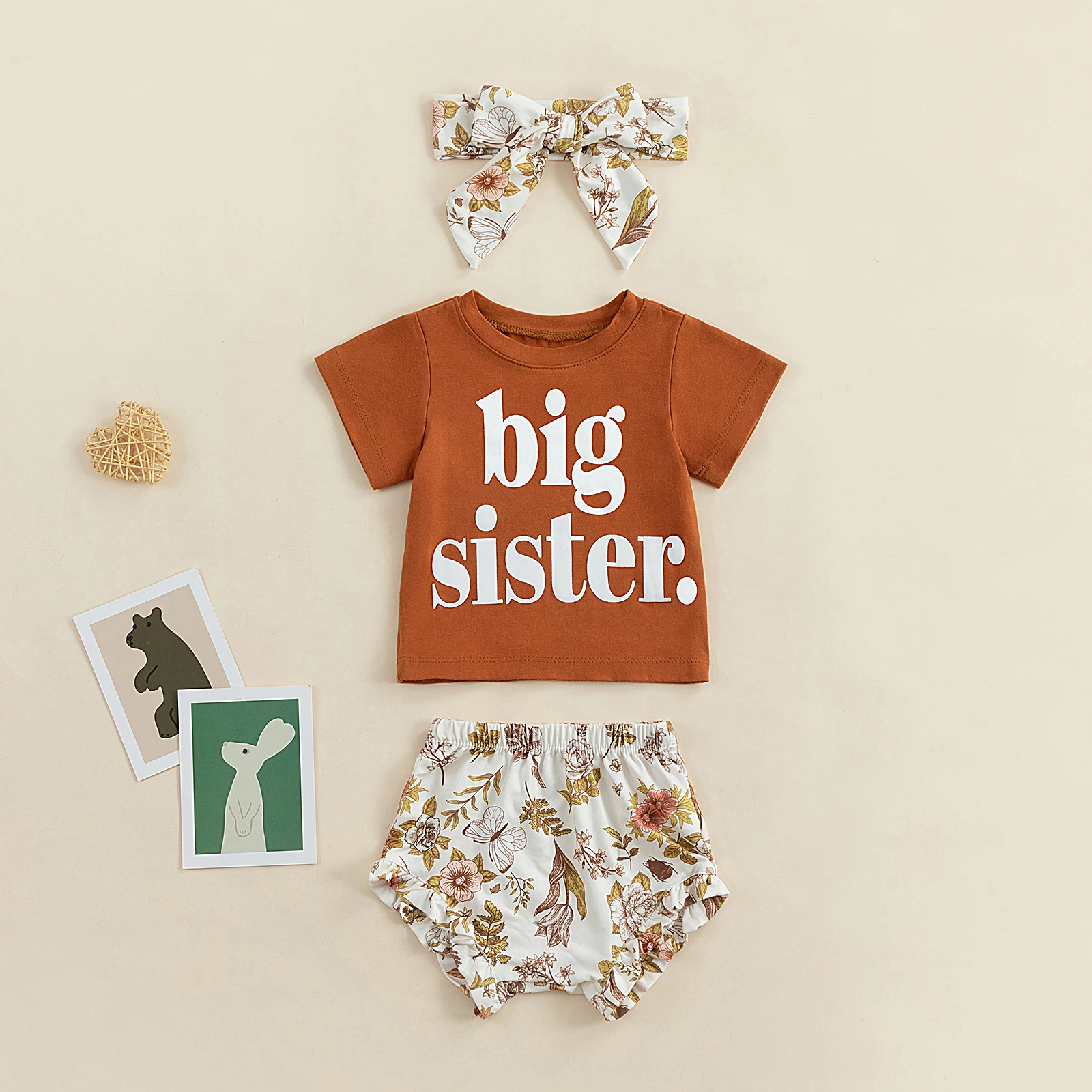 baby clothes in sets	 2022 0-24M Infant Baby Girl Clothing BIG/LITTLE SISTER Letter Print Round Neck Short Sleeve T-shirt+Floral Triangle Shorts 3pcs Baby Clothing Set comfotable