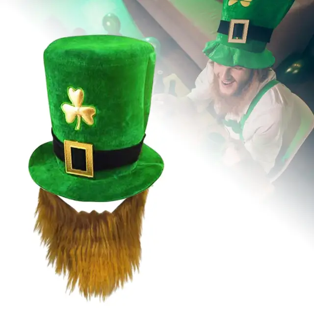 Cappello da giorno, Costume Leprechaun verde cappello a cilindro con  accessori per barba cappello in velluto di sciamano irlandese - AliExpress