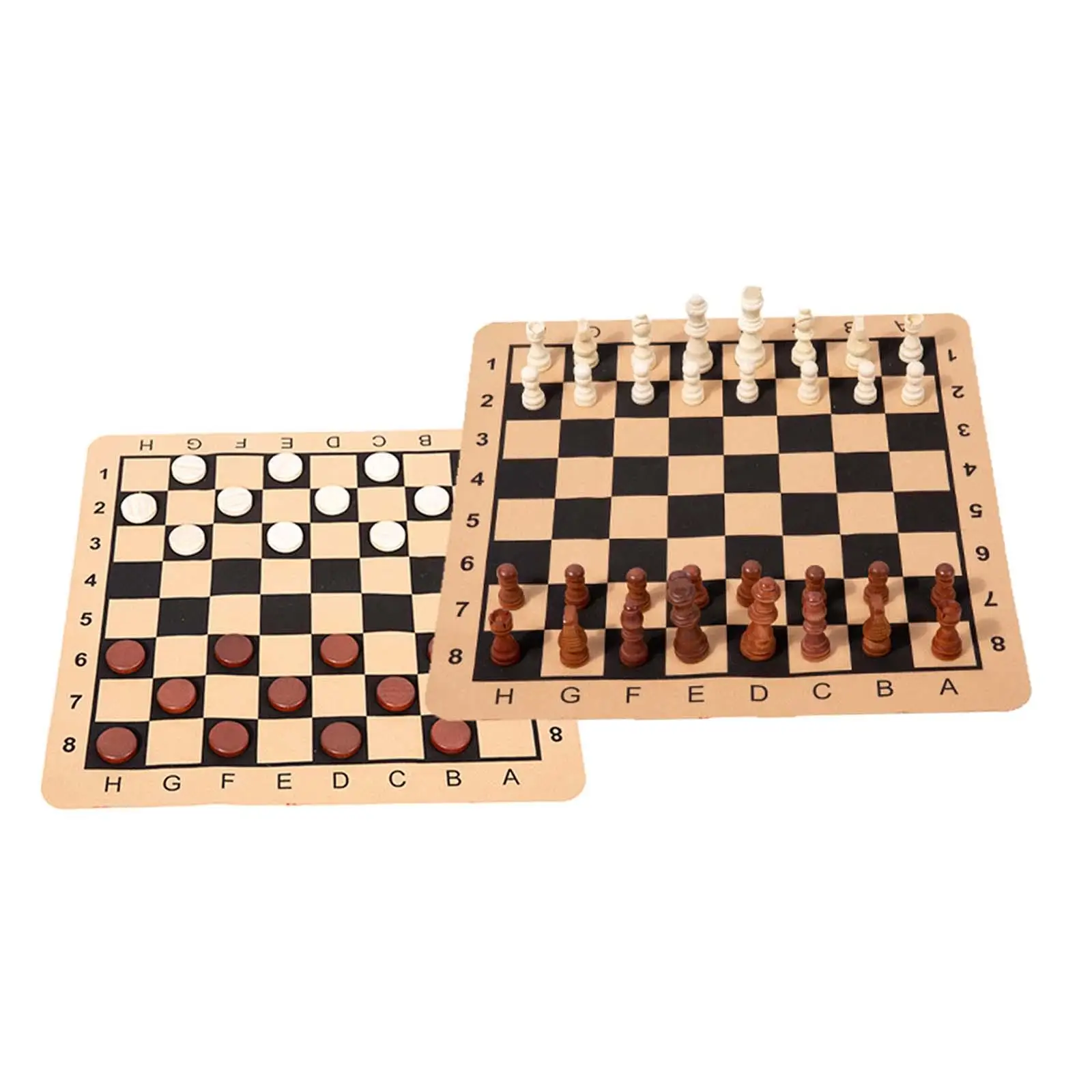 Portable Chess & Checkers Set Wooden Chess Pieces with Felt Bottom for Party