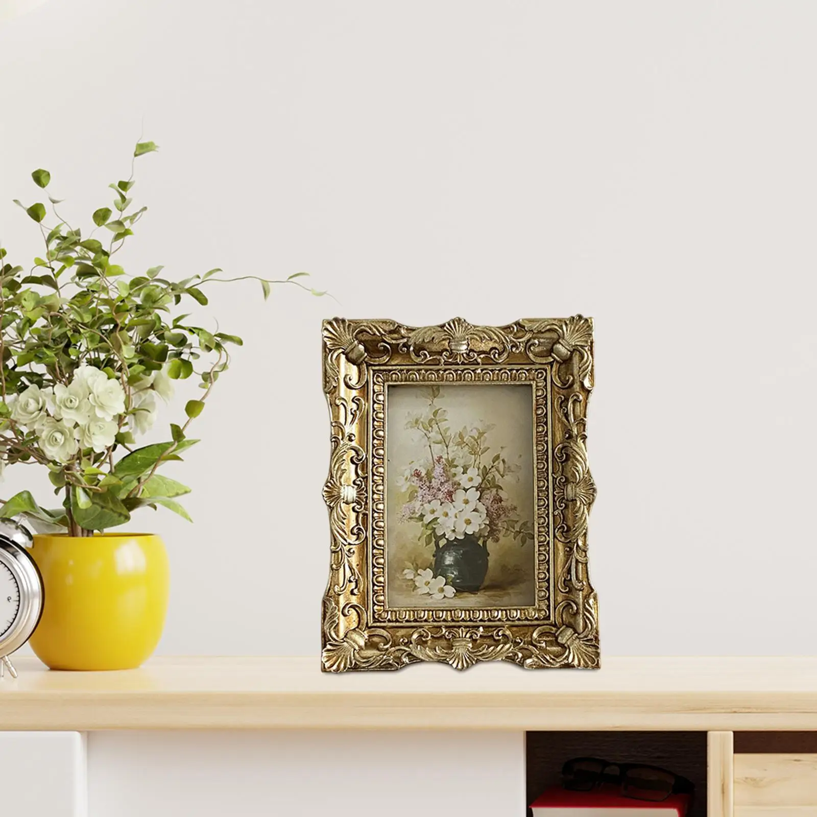 Photo Frame Picture Holder Tabletop Wall Hanging Resin Picture Frame Embossed Frame for Bedroom Living Room Decor