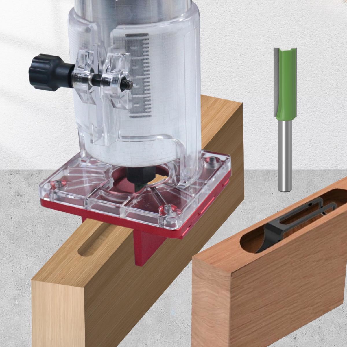 2-in-1-Schlitzfuß und Befestigungshalterung für 65-mm-Trimmmaschine, unsichtbare Befestigungselemente, Holzfräsbasis, Schlitzführung, Locator – Detail 1