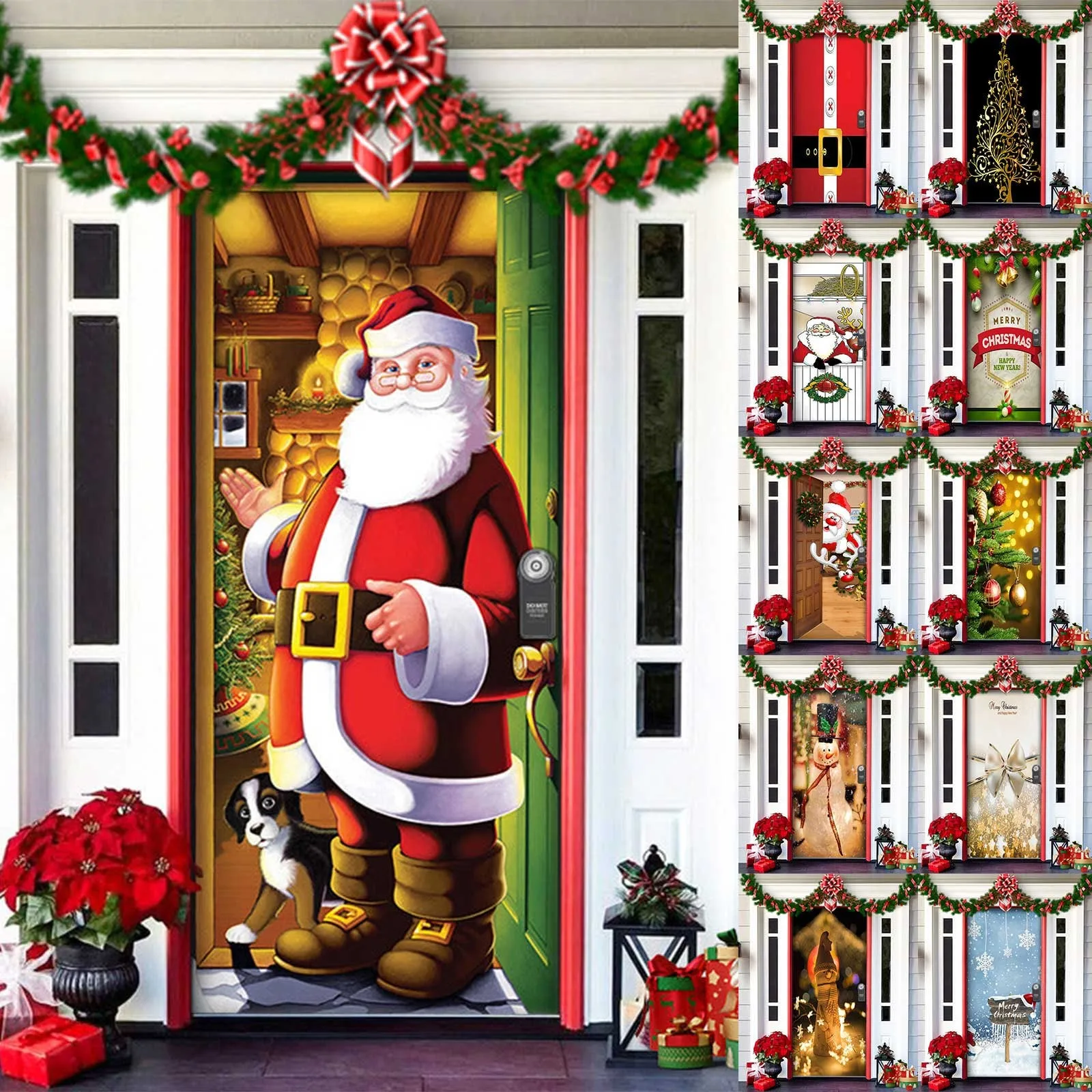 Christmas Door Cover Decoration Green Christmas Background Cloth Christmas Door Cover Door Hanging New Year Party Decoration
