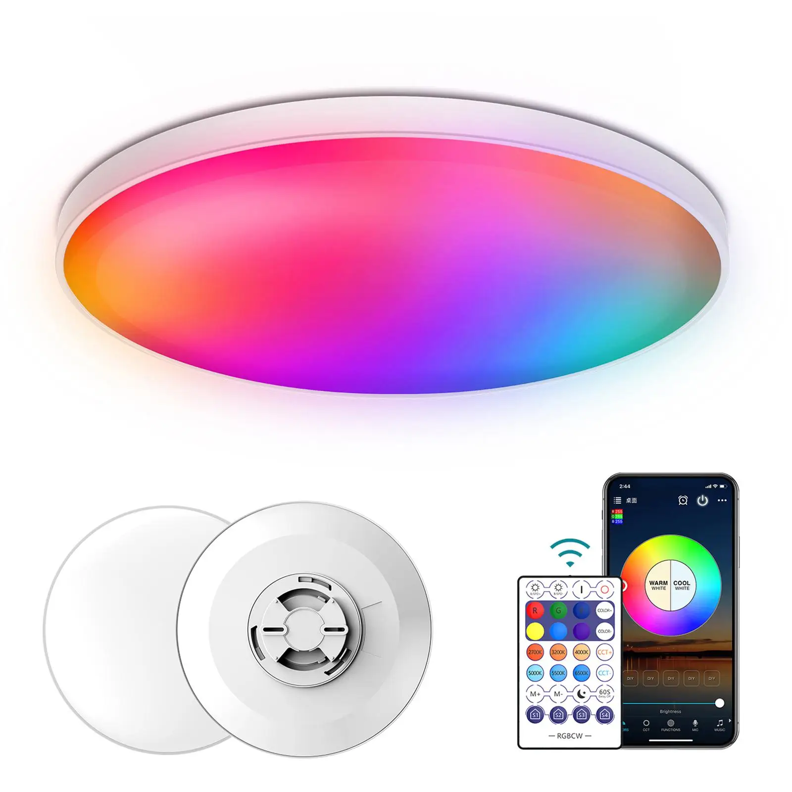 LED Ceiling Light Bluetooth Speaker Remote Control Fixtures Color Change Intelligent RGB for Hallway Laundry Bedroom Kids Room