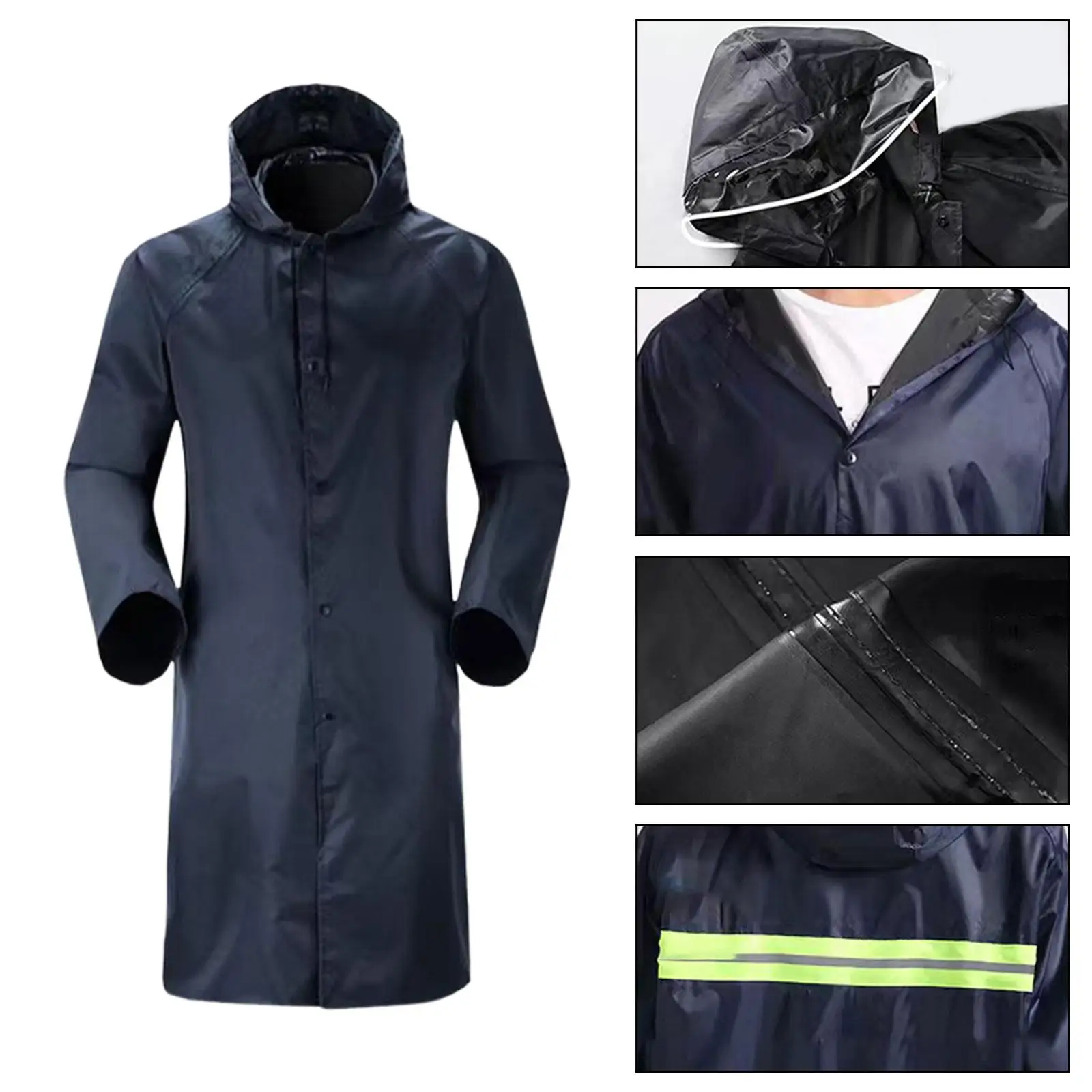 Rain Jacket Reusable with Fluorescent Strips Lightweight Workwear Rain Suit for Riding Protective Unisex Travel Outdoor Cycling