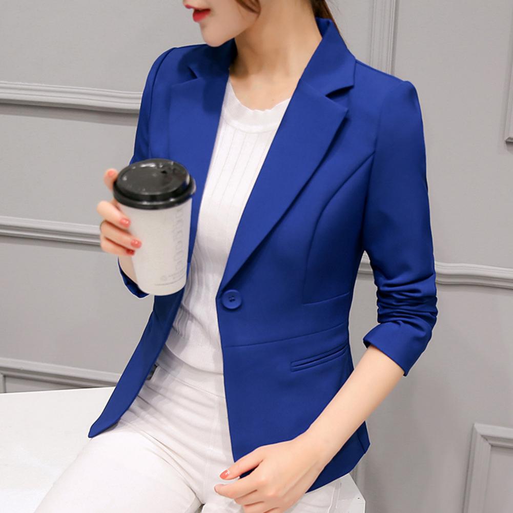 blazer feminino cor sólida manga longa colarinho único fundo magro ajuste clássico terno casaco de escritório senhoras bolso jaqueta