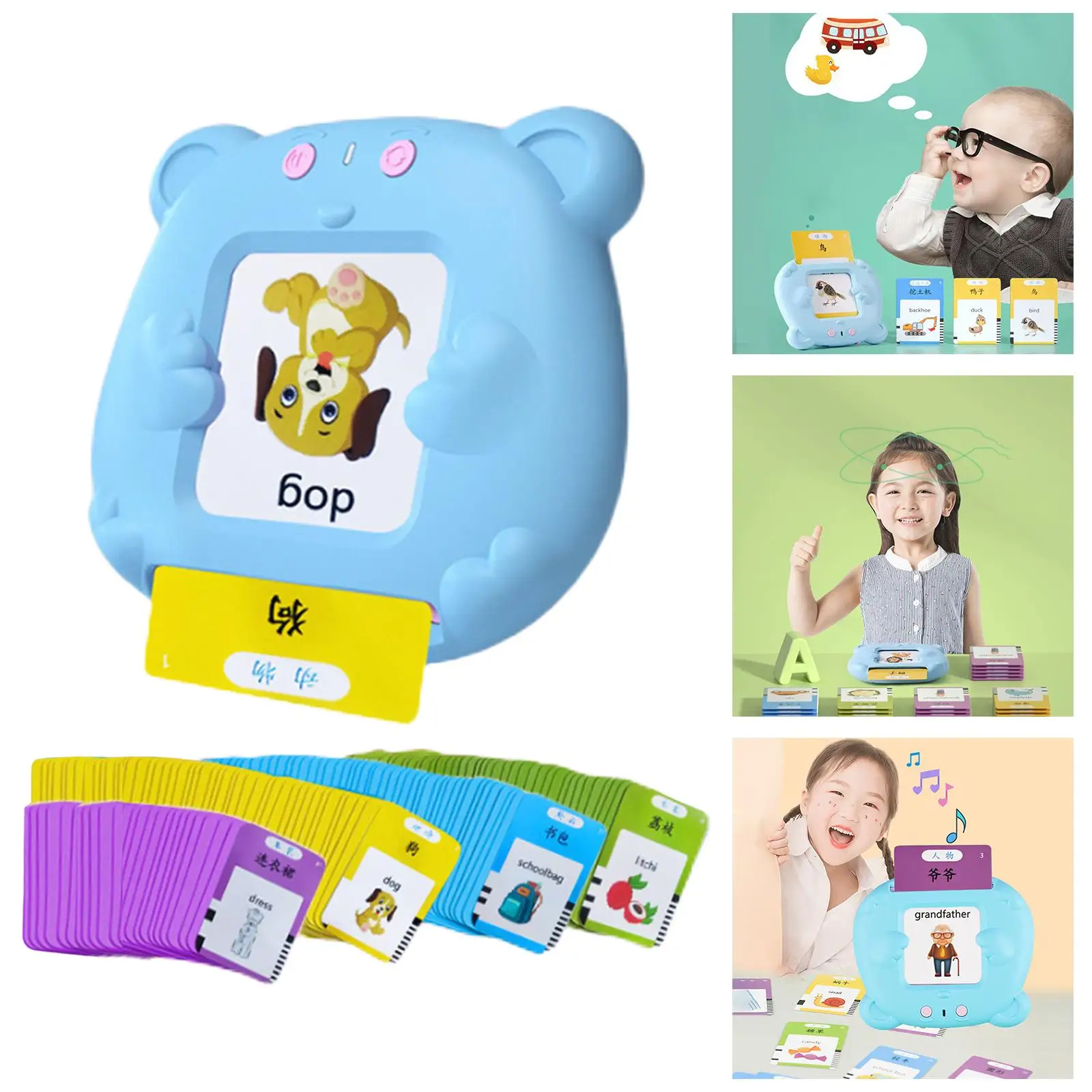 Electronic Talking Flash Cards Kindergarten English Card Reading Machine Alphabet Flash Cards with  for Children Boys Girls 