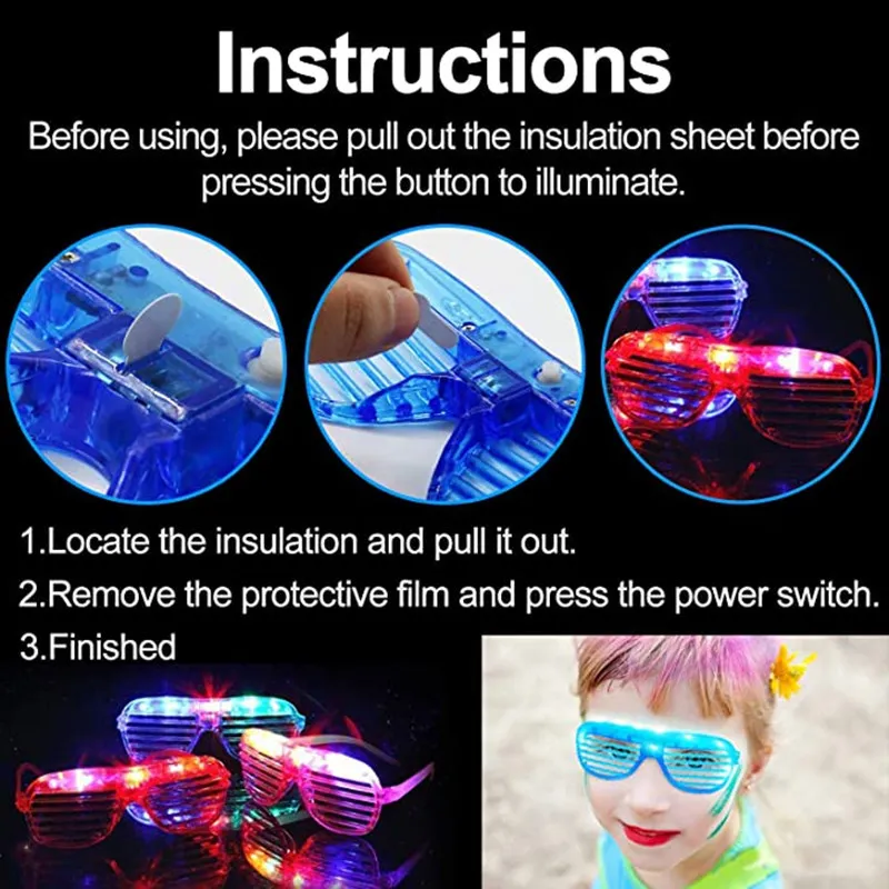 3 Style LED Glasses Light Party Sunglasses Blinds Shutter Glasses Glow in the Dark Neon Christmas Birthday Wedding Party Supplie