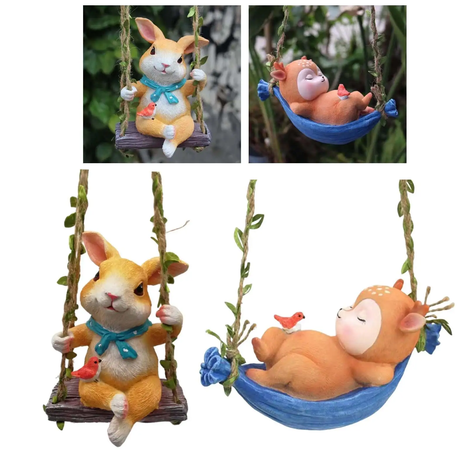 Cute Swing On Animal Statue Outdoor Animal Sculpture Ornaments Hanging Garden Statues for Shelf Desk Home Decor Ornament