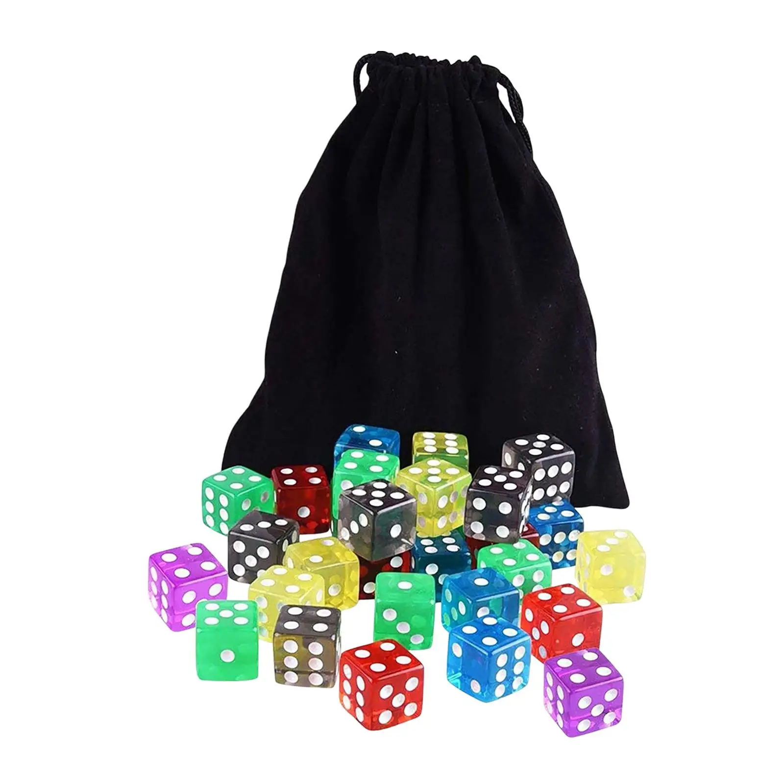 60Pcs 6 Sided Dice Set with Velvet Pouch for MTG Table Games 16mm Transparent Acrylic Dice