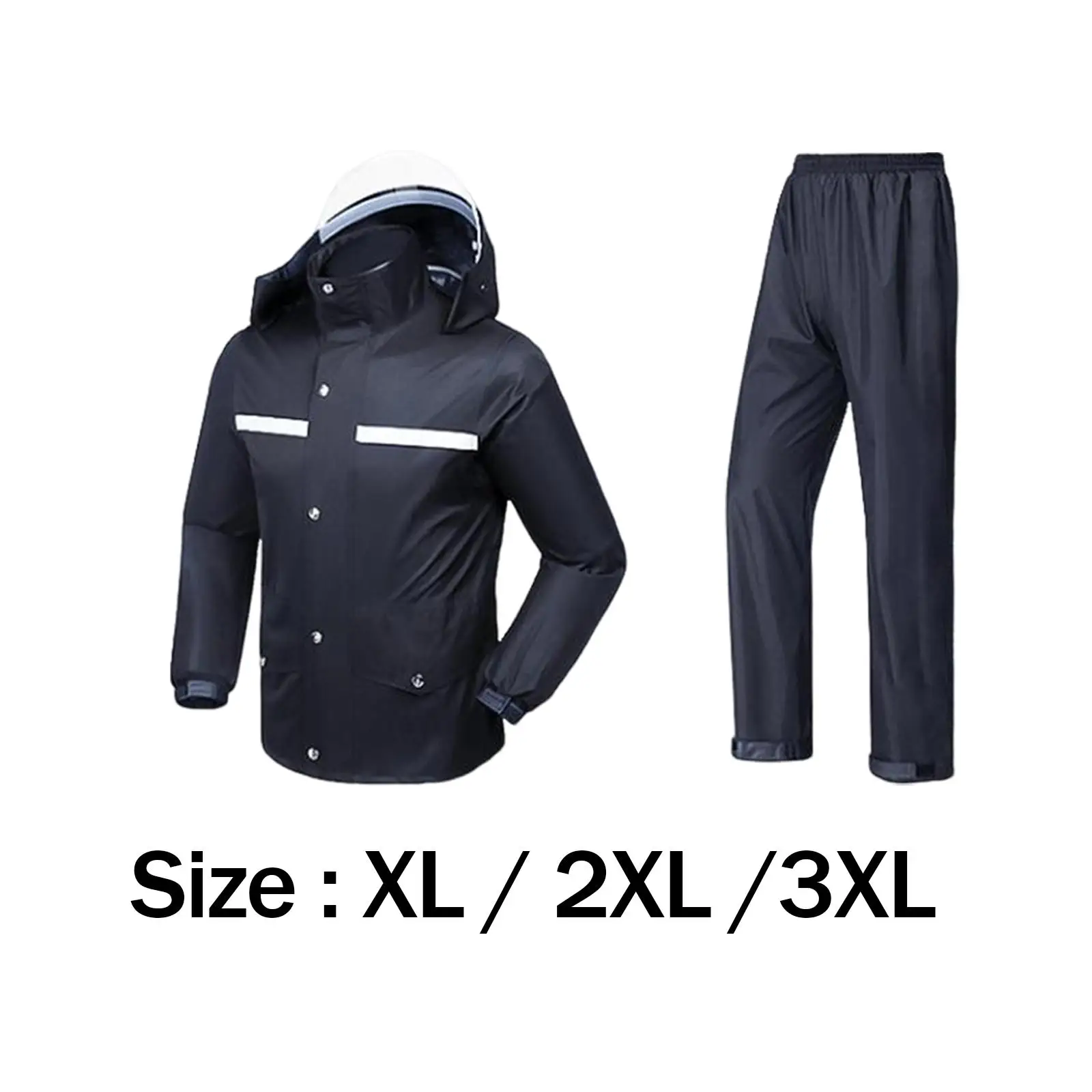 Rain Suit Jacket and Trouser Suit Hooded Zipper Closure Double Front Pockets Elastic Breathable Waterproof for Heavy Duty Rain