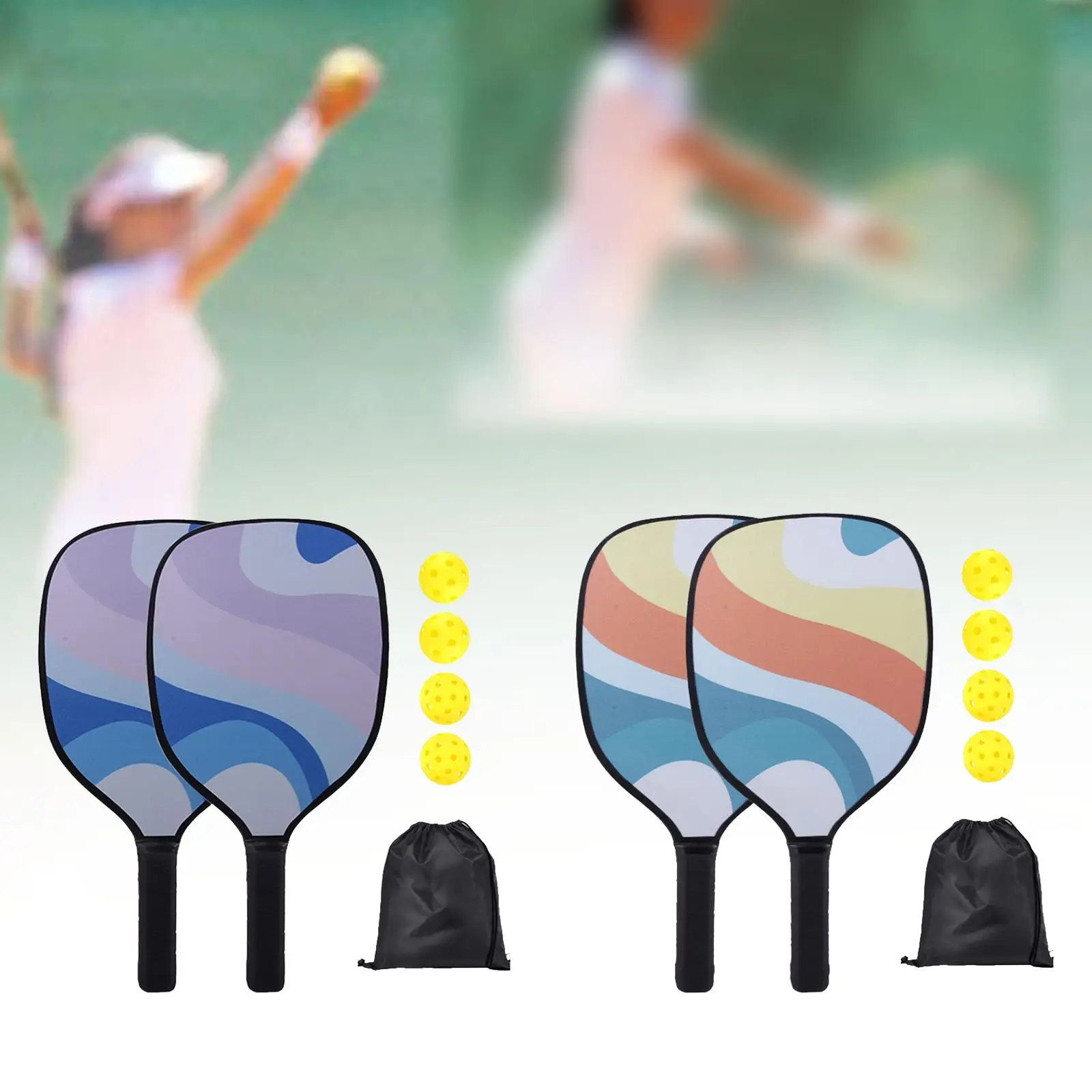 Pickleball Paddles Set 4 Balls and Portable Storage Bag for Indoor Outdoor